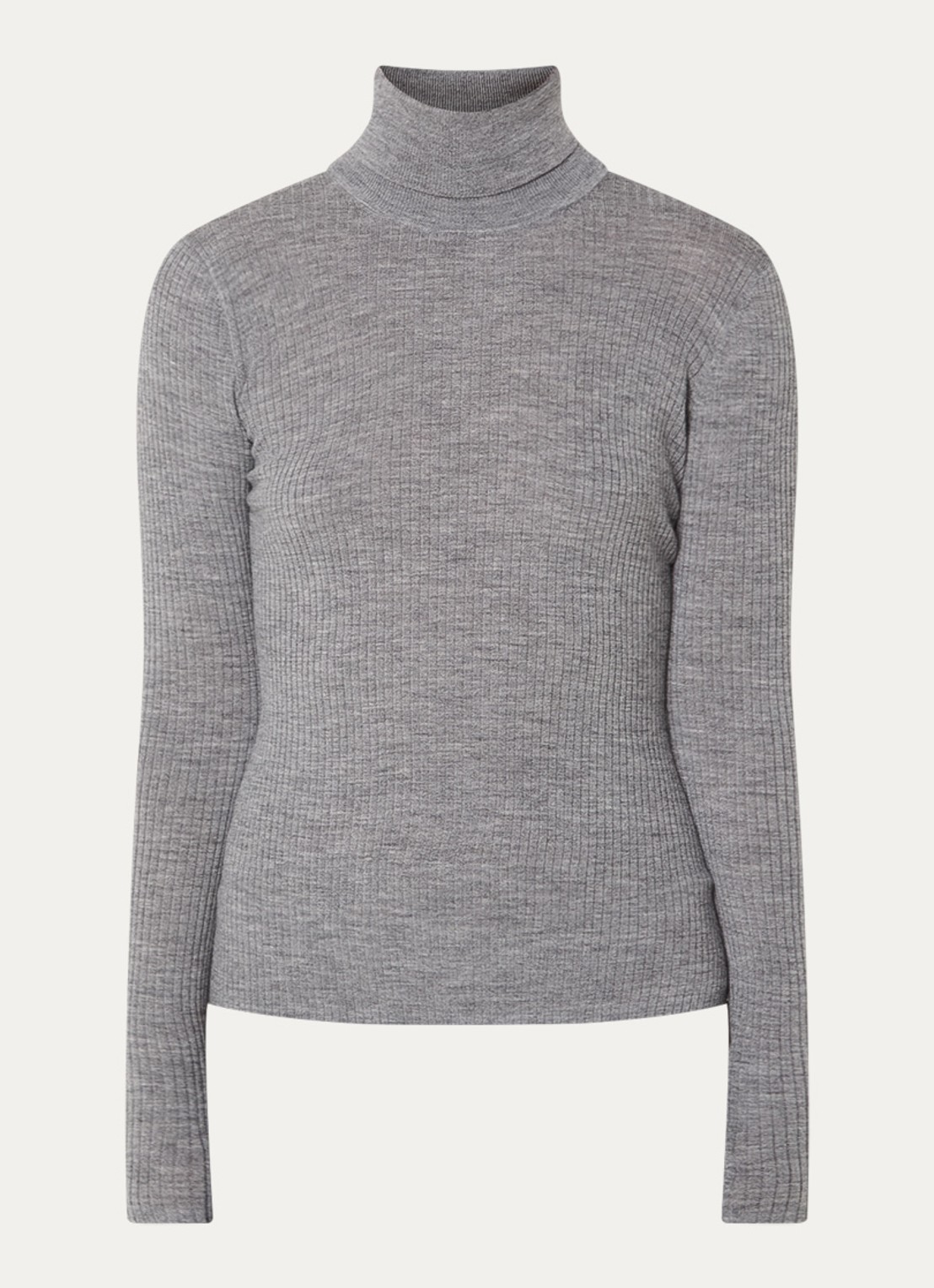 Ninepine Ribgereide trui van merino wol met col - voorkant 3 grijsmele