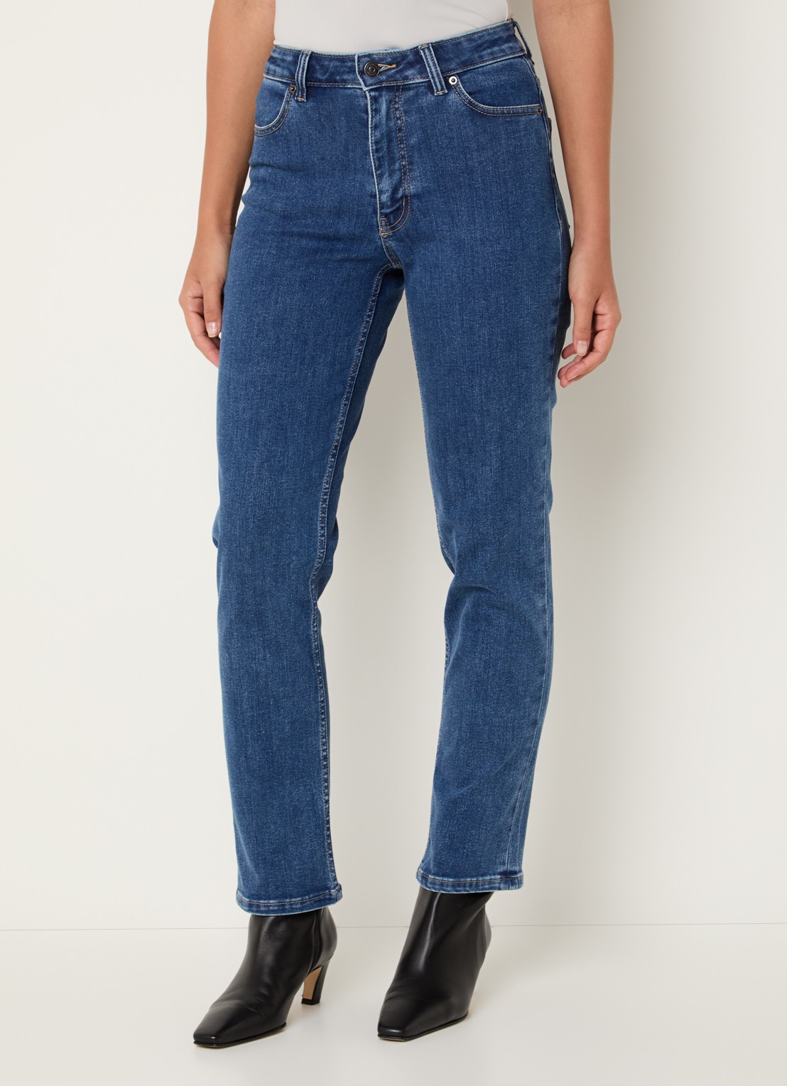 Ninepine Slim fit high waist jeans met medium wassing - detail 4 indigo