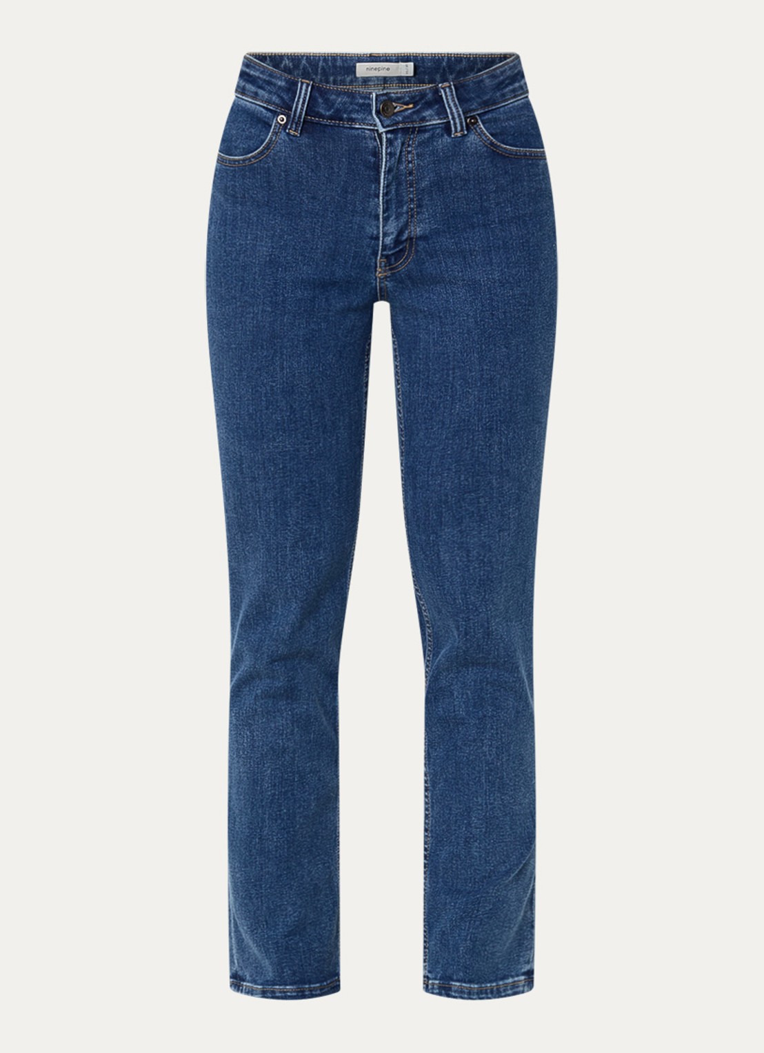 Ninepine Slim fit high waist jeans met medium wassing - voorkant indigo