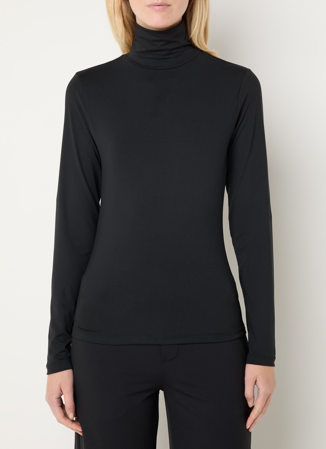 Ninepine Top van jersey met col - detail 3 zwart