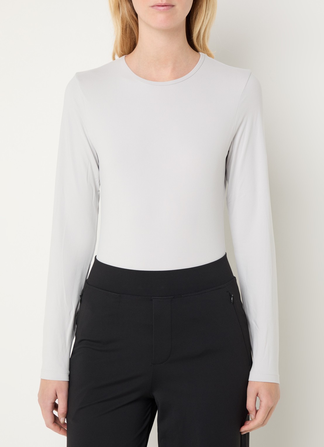 Ninepine Top van jersey met ronde hals - detail 3 lichtgrijs