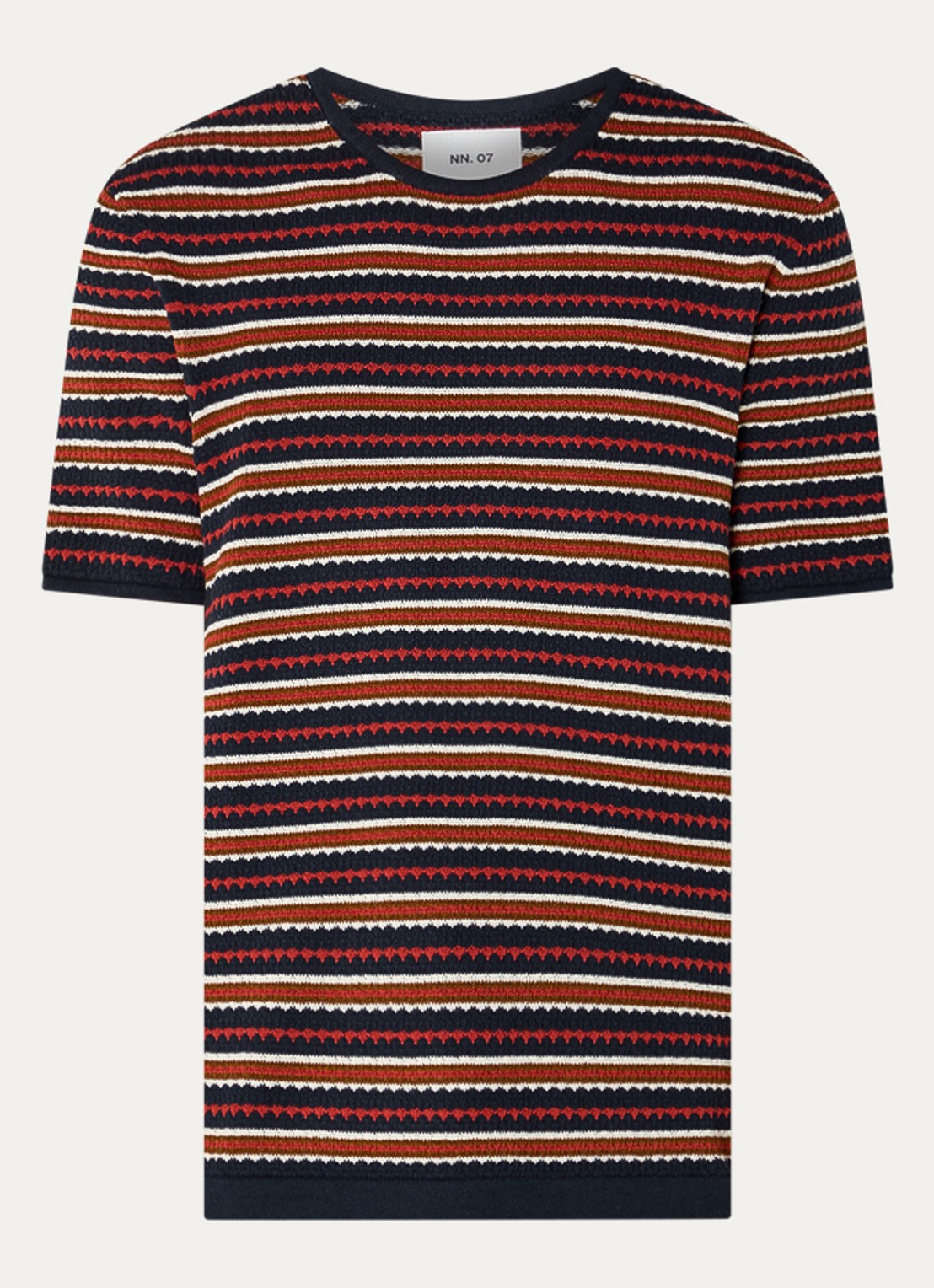 NN.07 Bari grofgebreid T-shirt met ingebreid patroon - voorkant 2 roodbruin