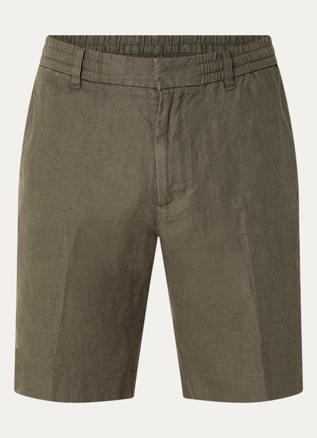 NN.07 Billie straight fit korte broek van linnen met steekzakken - voorkant 2 legergroen