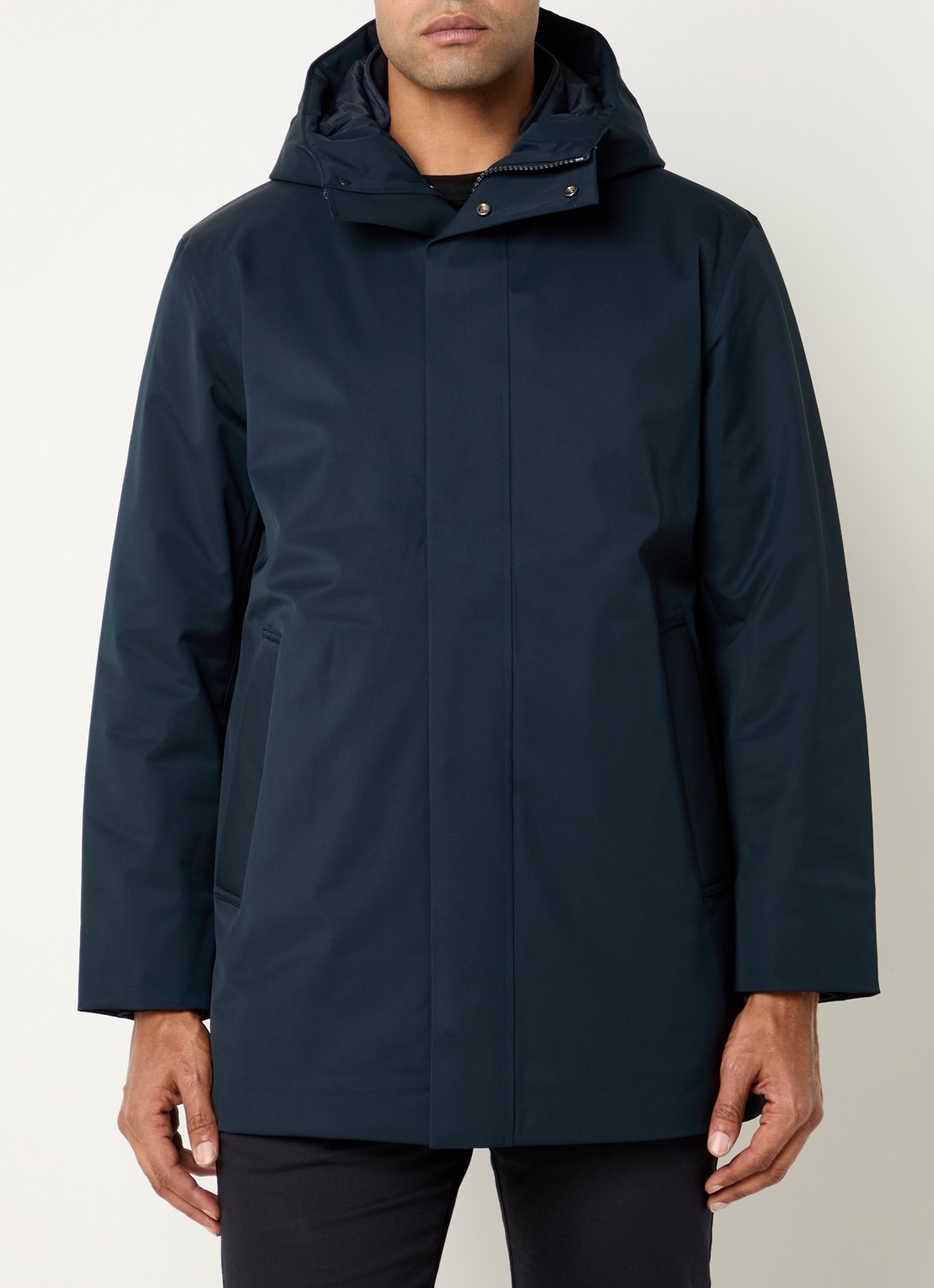 NN.07 Blake gewatteerde parka met capuchon en ritszakken  - detail donkerblauw