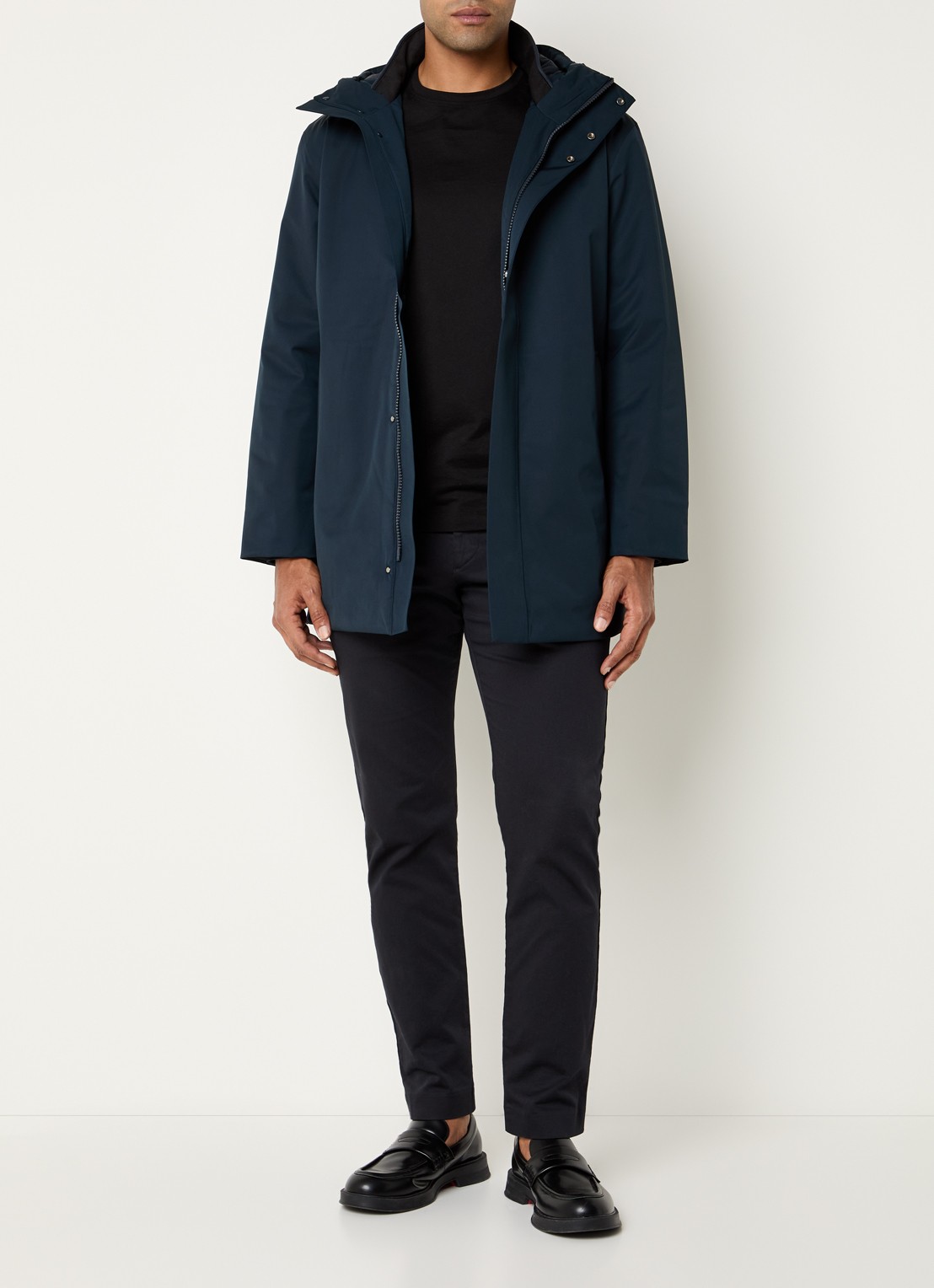 NN.07 Blake gewatteerde parka met capuchon en ritszakken  - voorkant 4 donkerblauw
