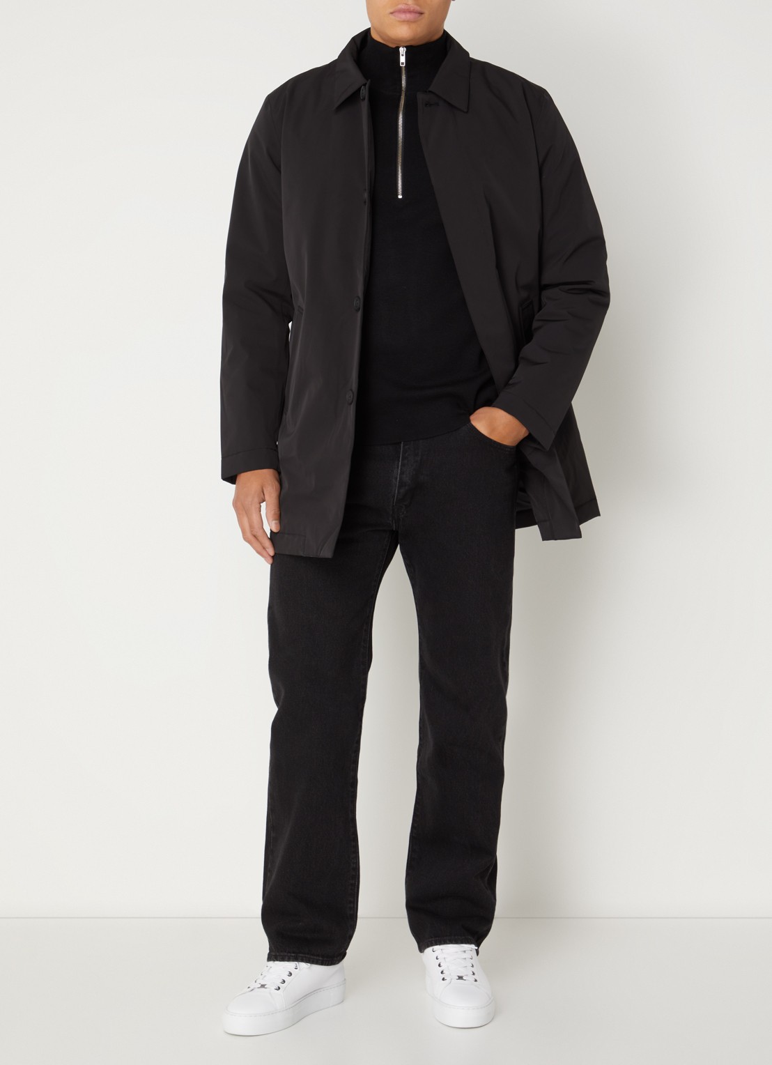 NN.07 Blake gewatteerde trenchcoat met uitneembare voering - voorkant 2 zwart