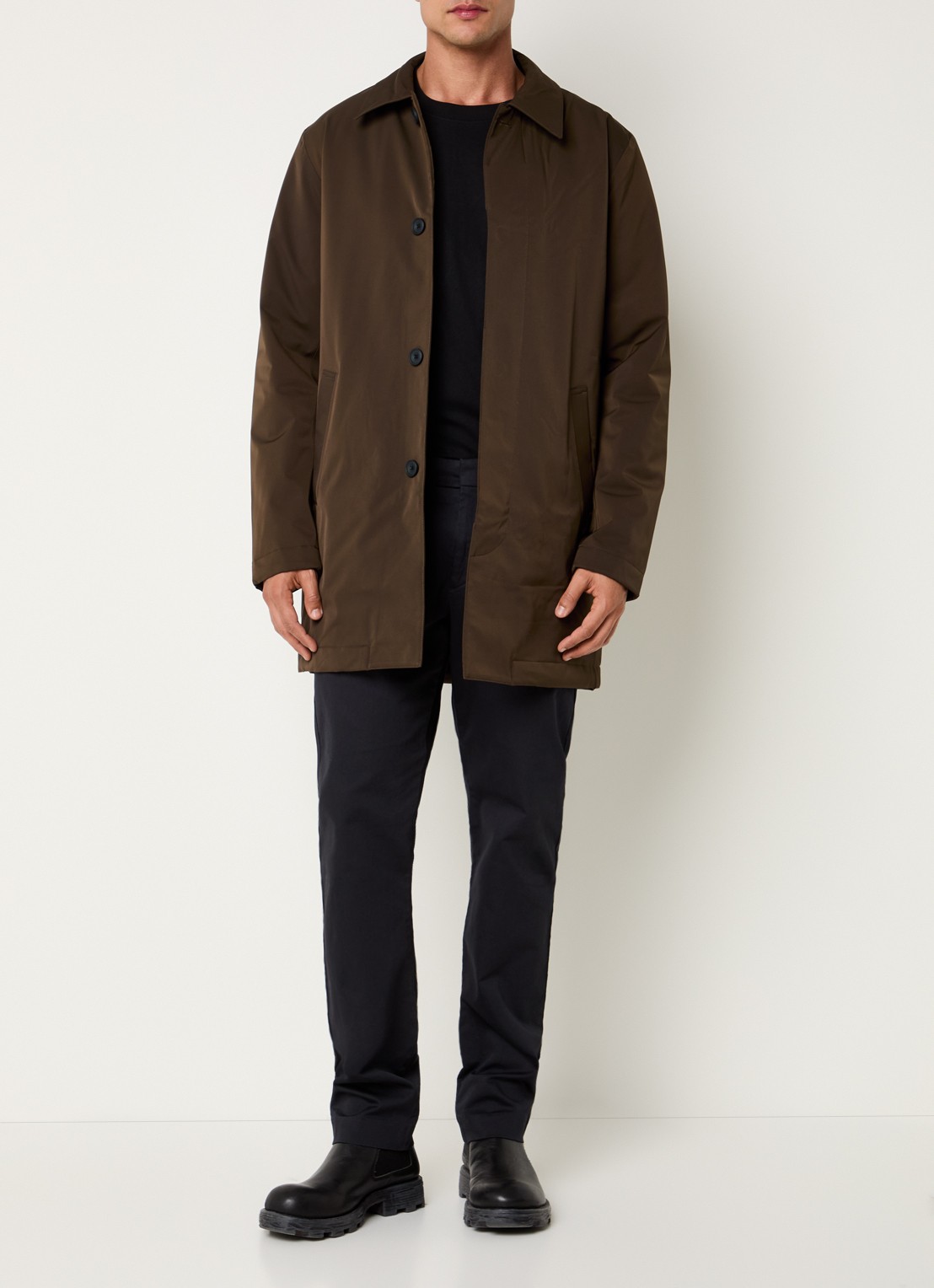 NN.07 Blake gewatteerde trenchcoat  met uitneembare voering - voorkant 2 donkerbruin