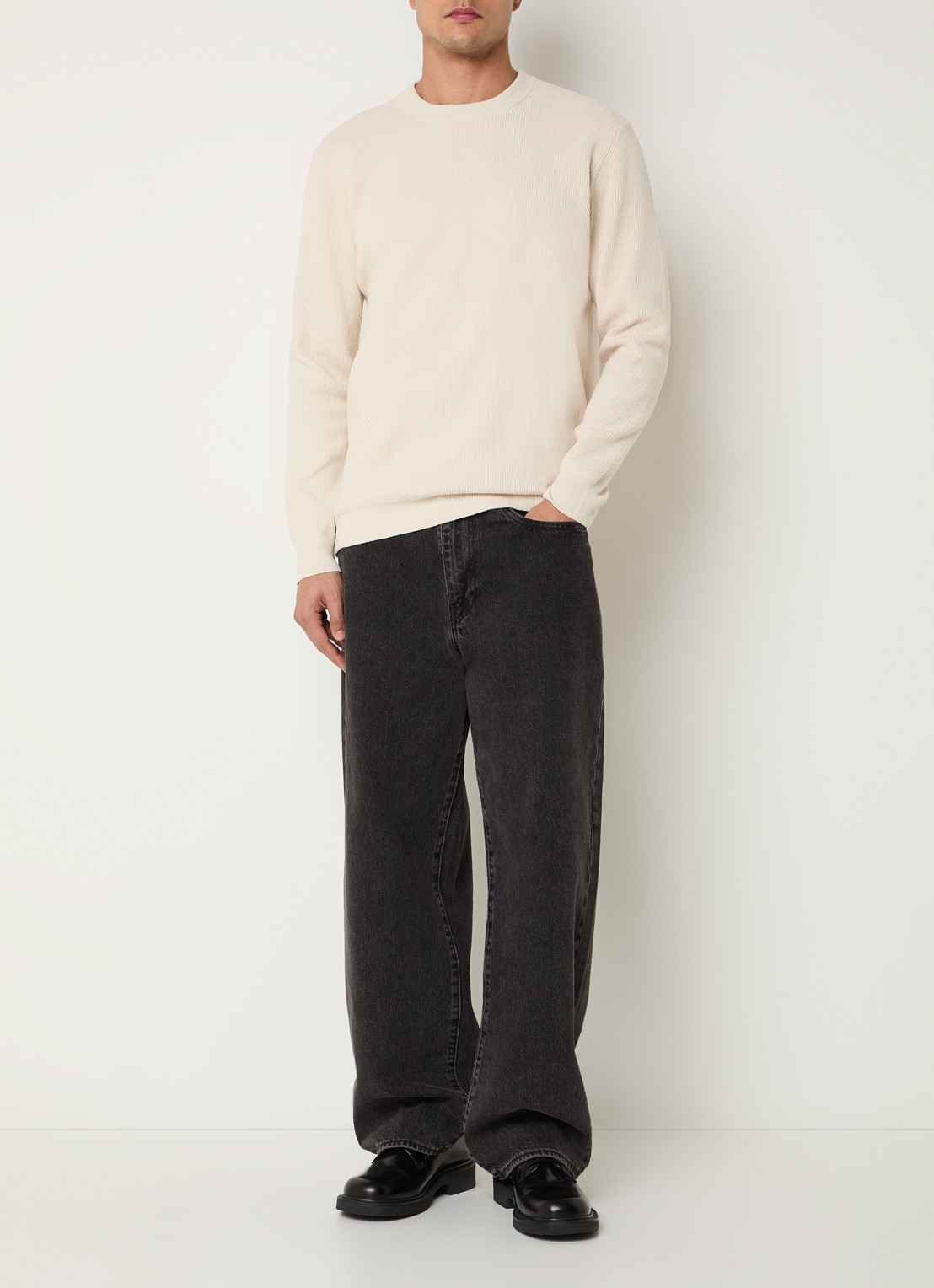 NN.07 Danny grofgebreide pullover met ronde hals - voorkant 4 ivoor