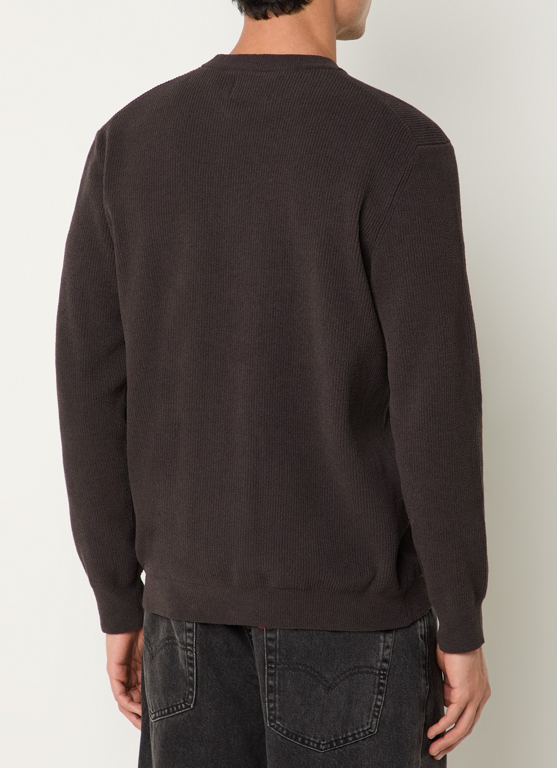 NN.07 Danny grofgebreide pullover met ronde hals - achterkant 3 donkerbruin