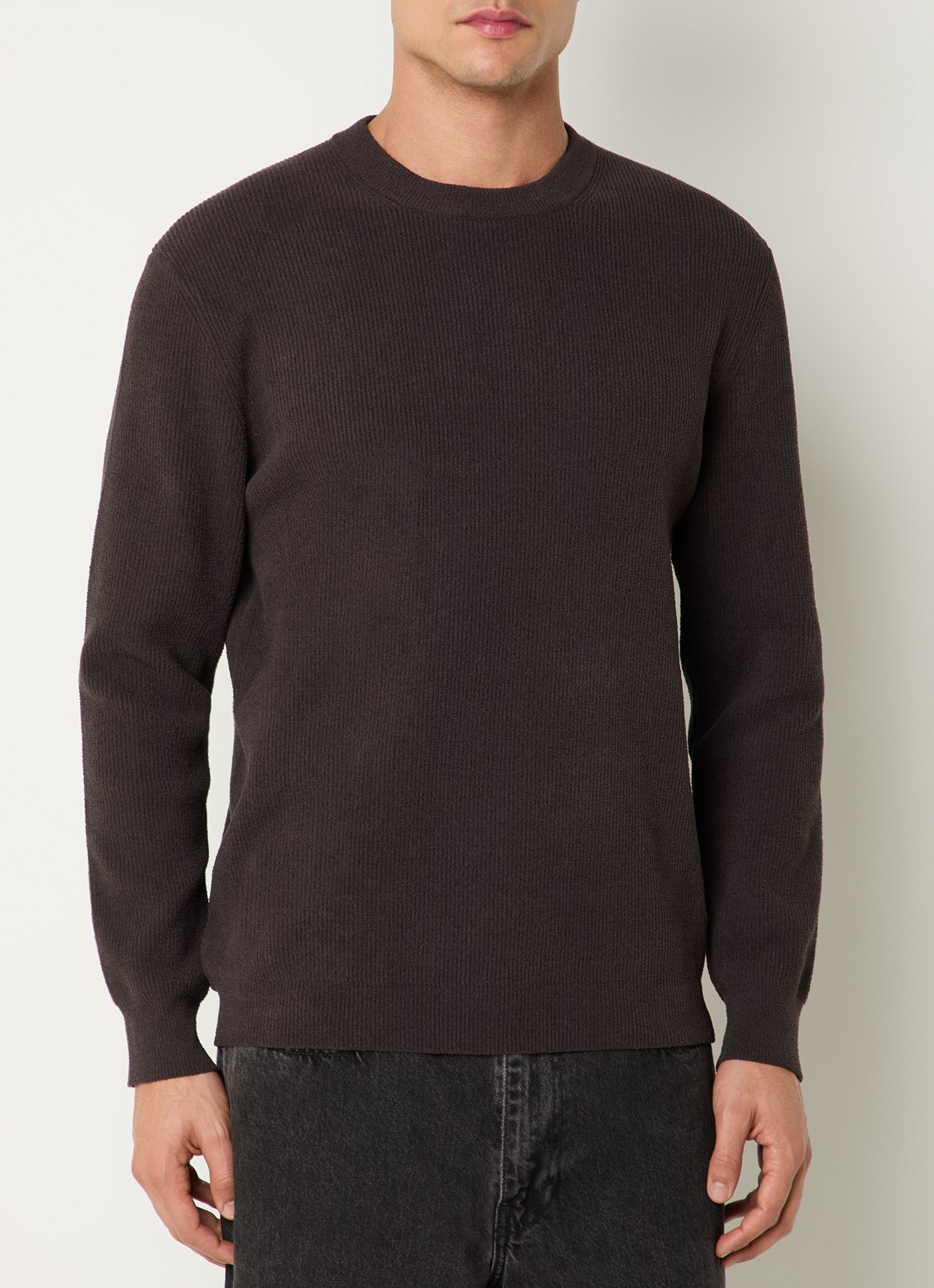 NN.07 Danny grofgebreide pullover met ronde hals - detail 4 donkerbruin
