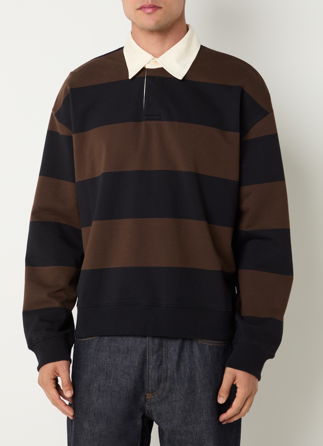 NN.07 David sweater met streepprint - detail 4 bruin