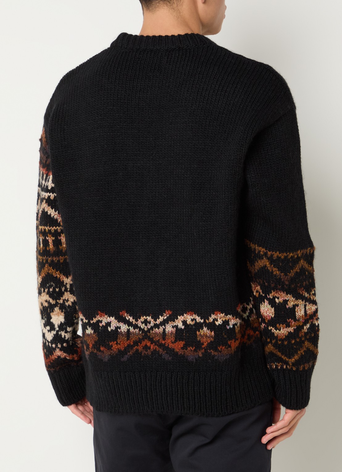 NN.07 Emil grofgebreide trui in alpaca wolblend met ingebreid patroon - achterkant 4 zwart