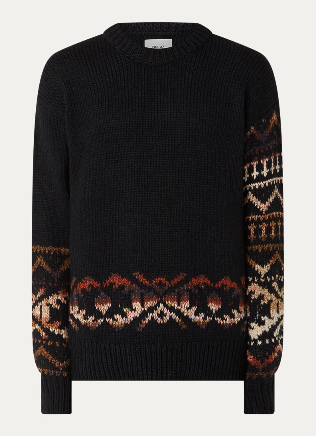 NN.07 Emil grofgebreide trui in alpaca wolblend met ingebreid patroon - voorkant zwart