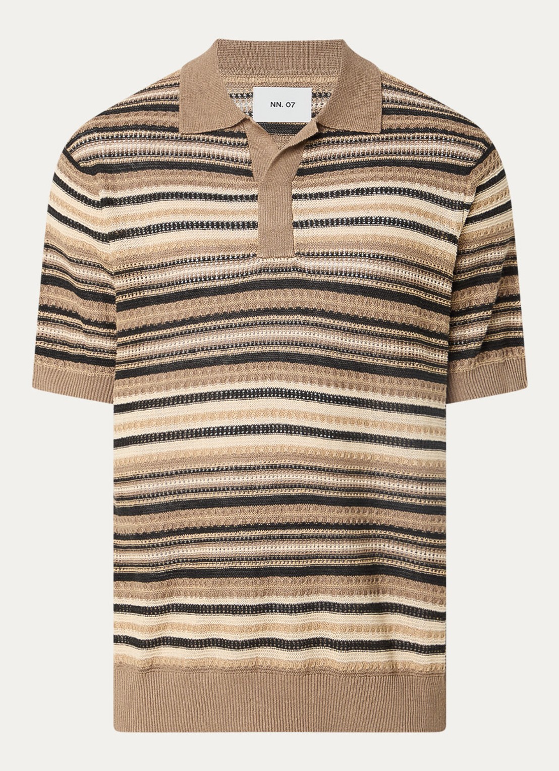 NN.07 Fijngebreide polo met streepprint - voorkant 2 beige