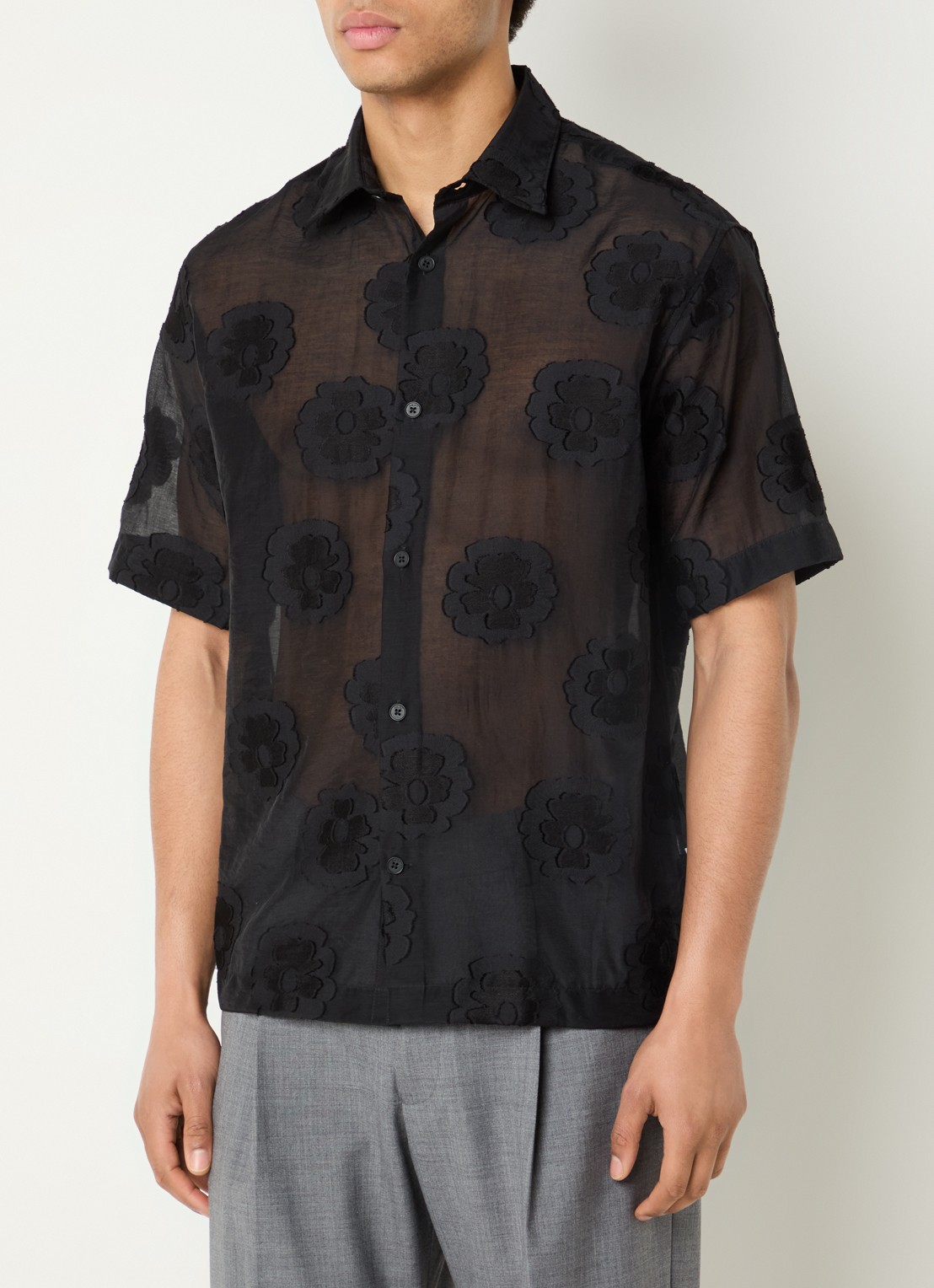 NN.07 Freddy overhemd met bloemenprint - detail 4 zwart