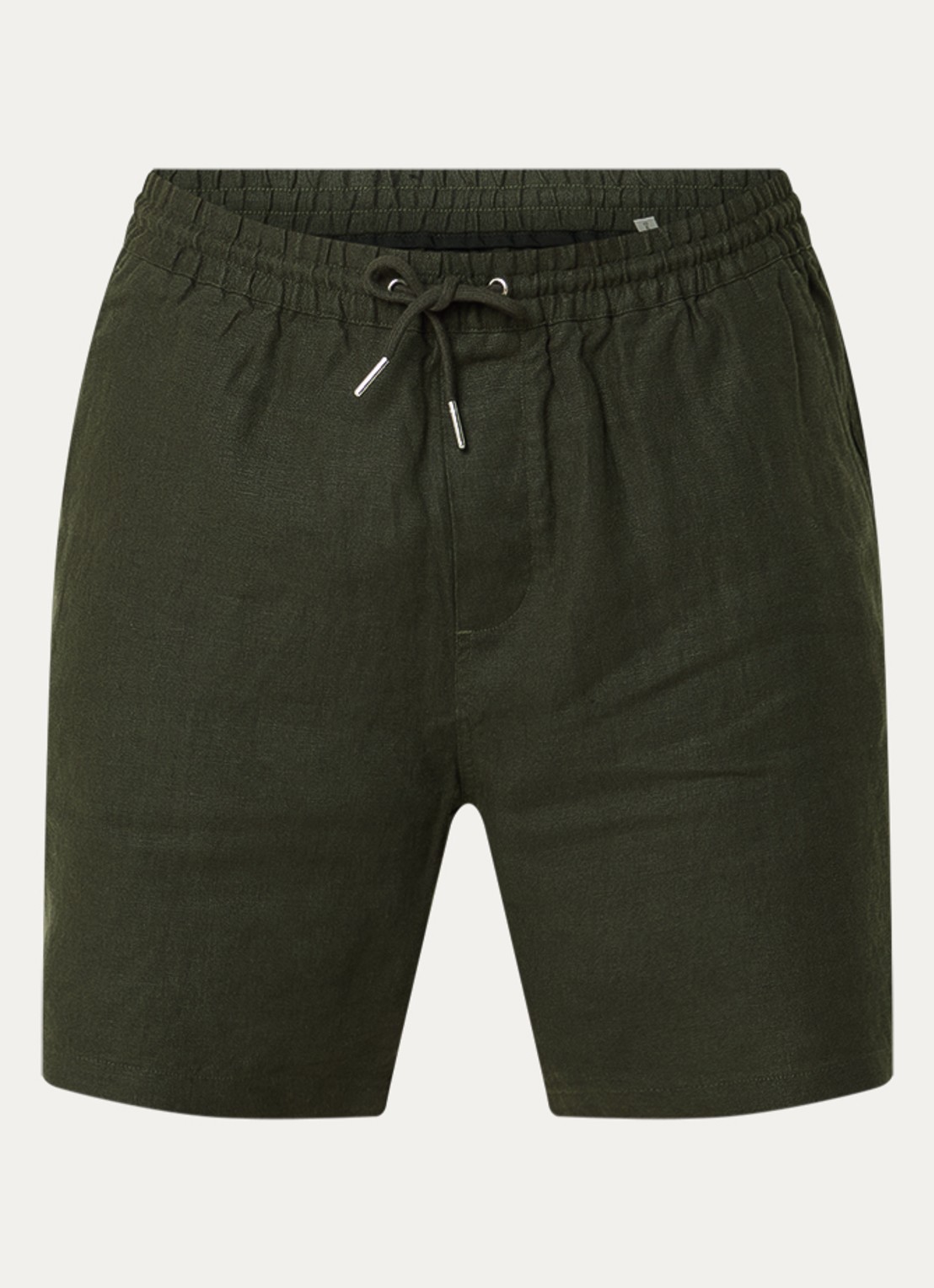 NN.07 Gregor straight fit korte broek van linnen met steekzakken - voorkant 3 legergroen