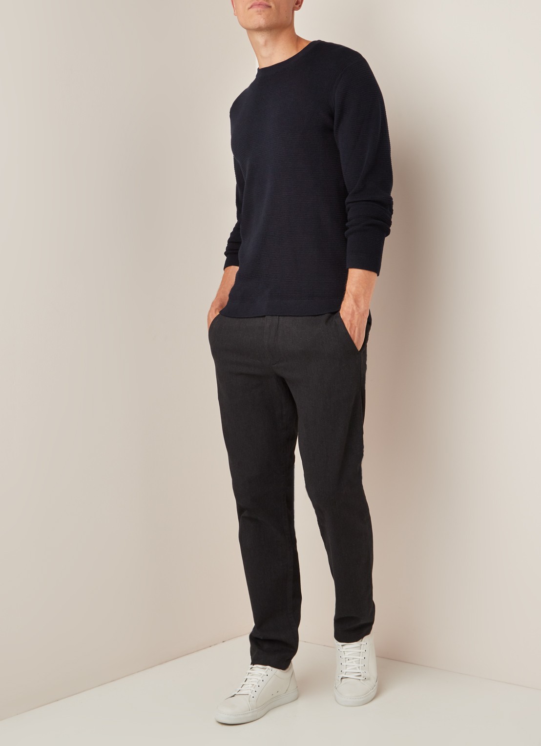 NN.07 Julian pullover van katoen met structuur - voorkant 4 donkerblauw