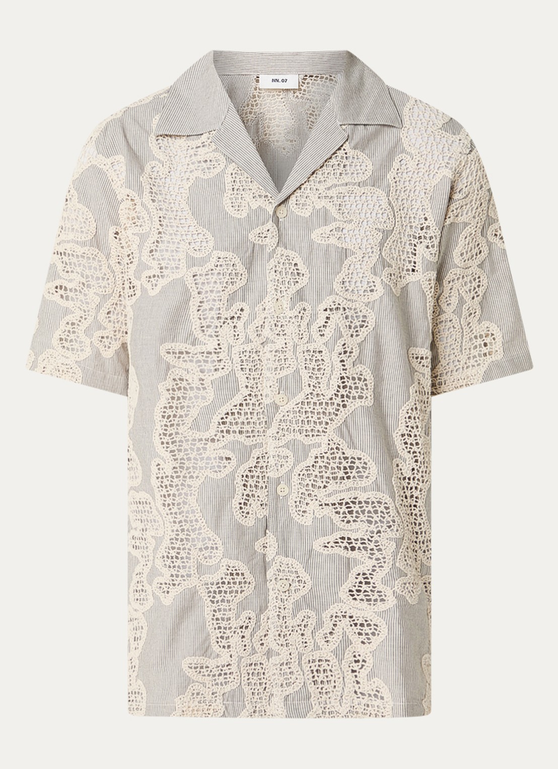 NN.07 Julio overhemd met streepprint van broderie - voorkant lichtgrijs