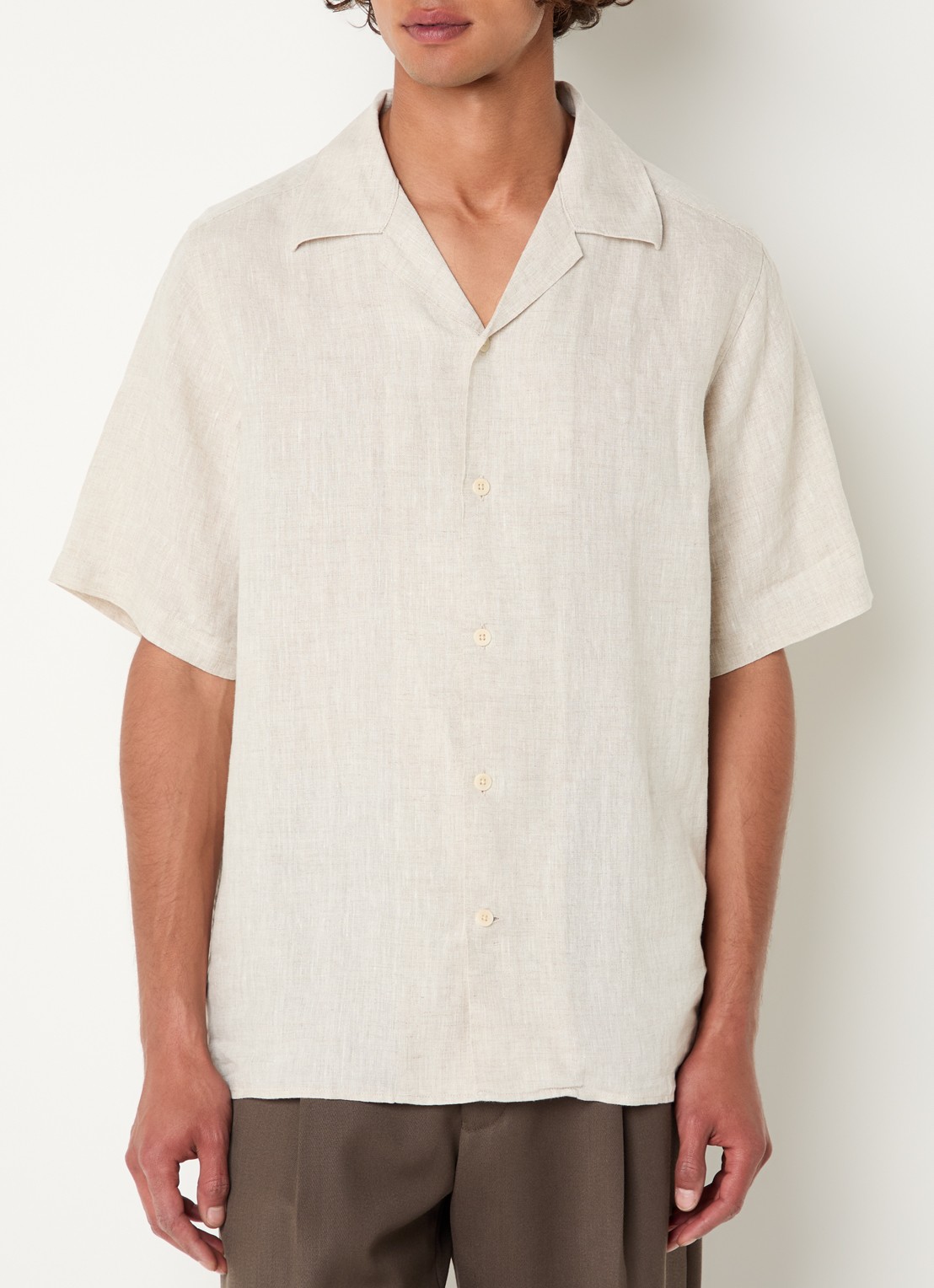 NN.07 Julio regular fit overhemd van linnen - detail 2 beige
