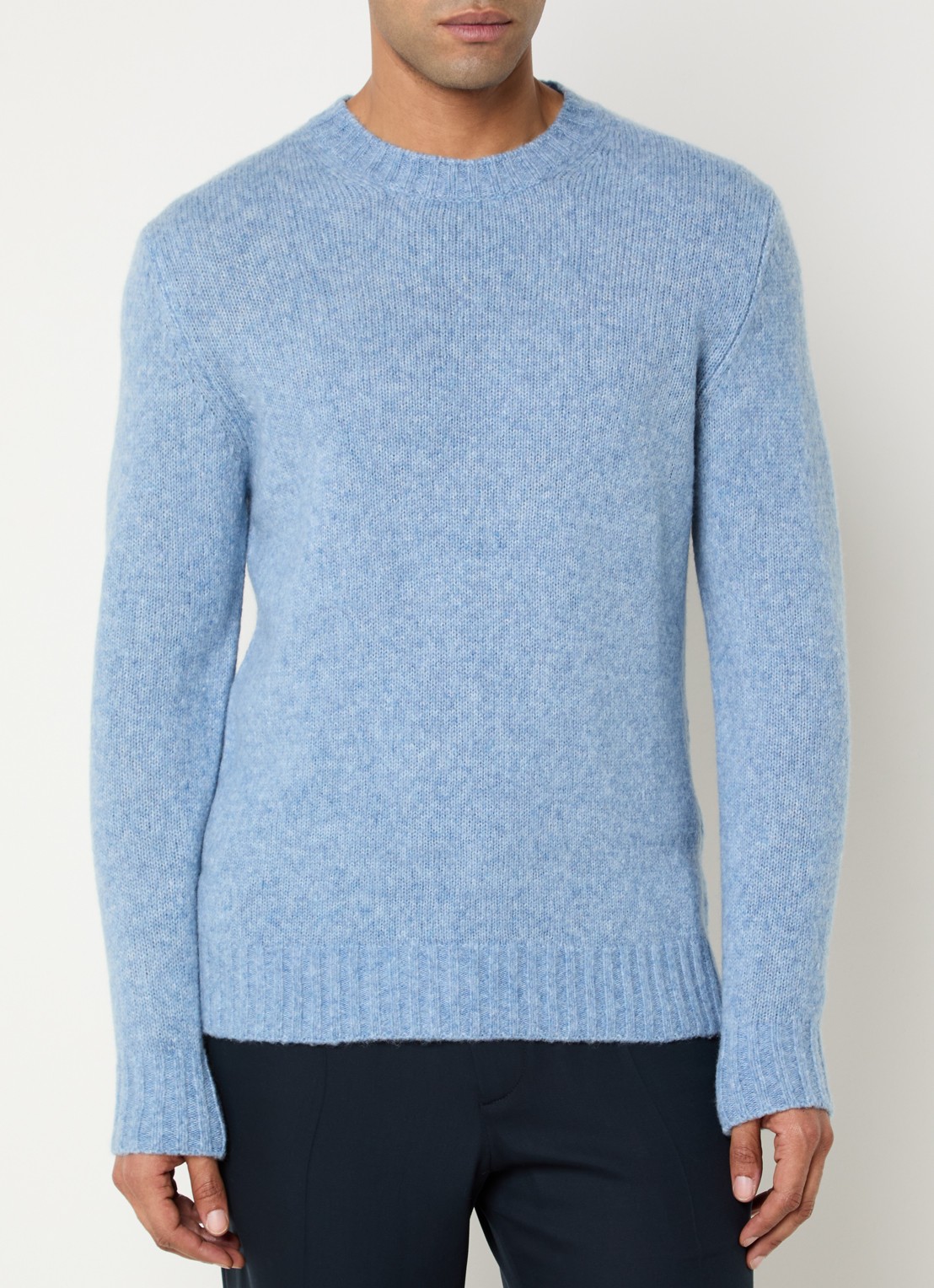 NN.07 Lee fijngebreide pullover in merino wolblend - detail 4 staalblauw