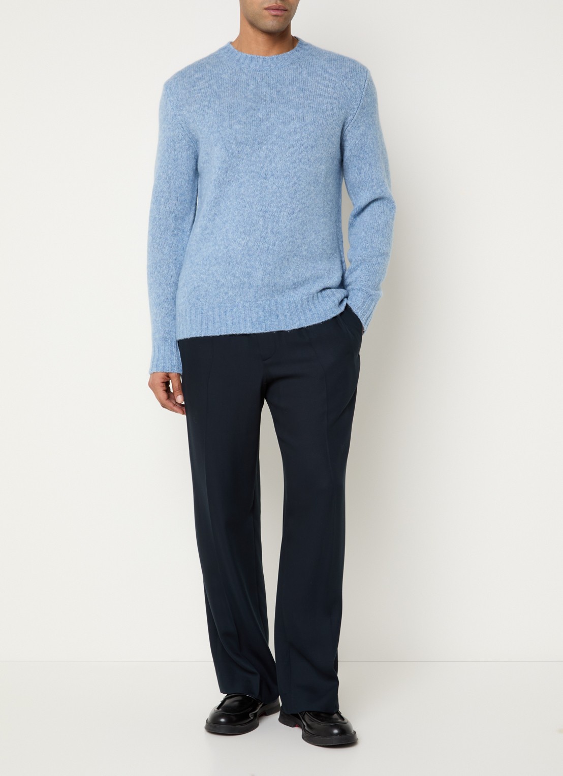 NN.07 Lee fijngebreide pullover in merino wolblend - voorkant 2 staalblauw