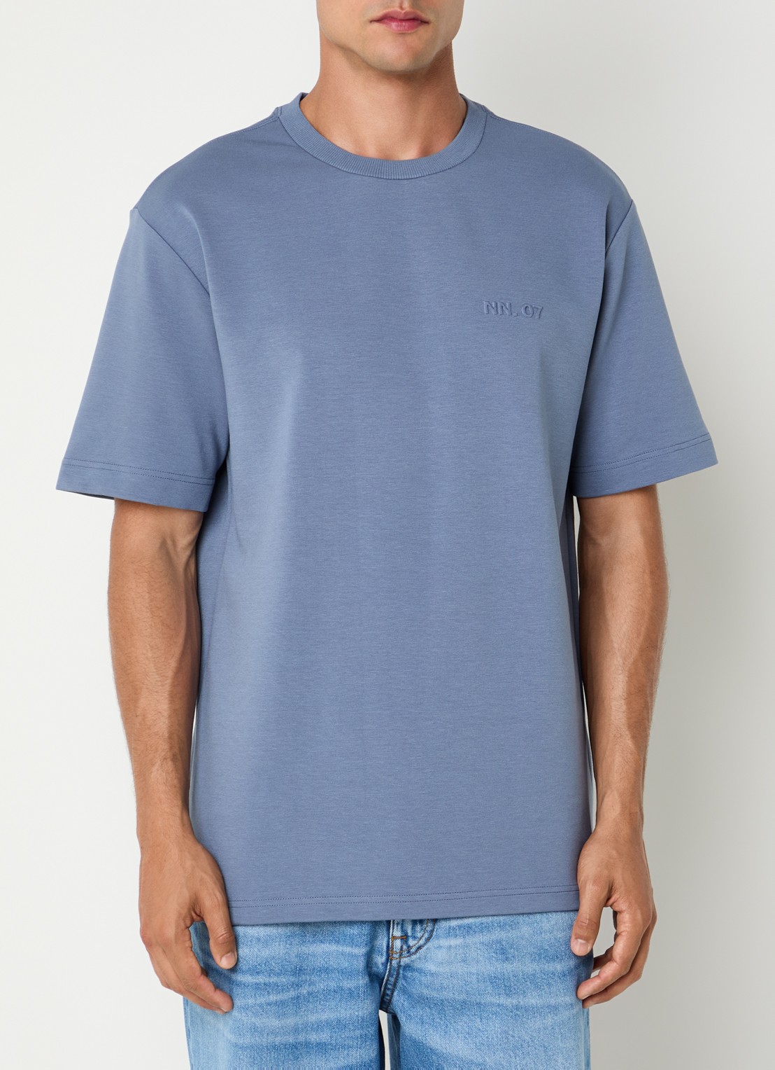 NN.07 Nat T-shirt met ronde hals - detail 2 staalblauw