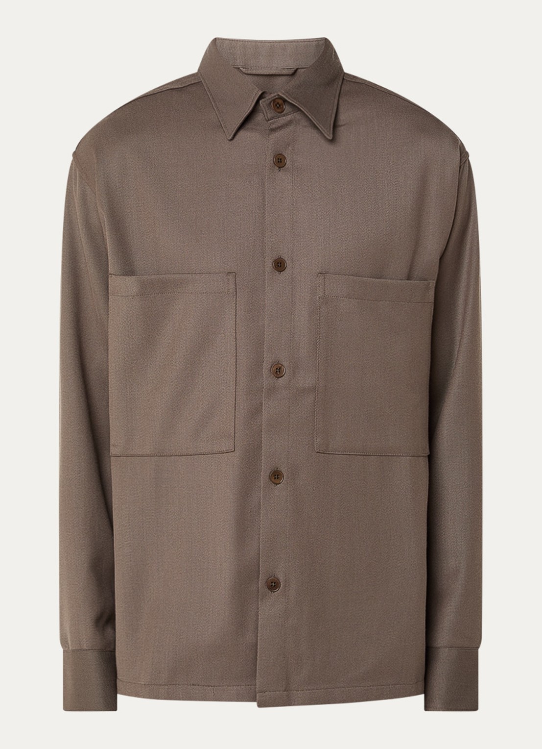 NN.07 Overshirt in wolblend met borstzakken - voorkant 2 donkerbeige