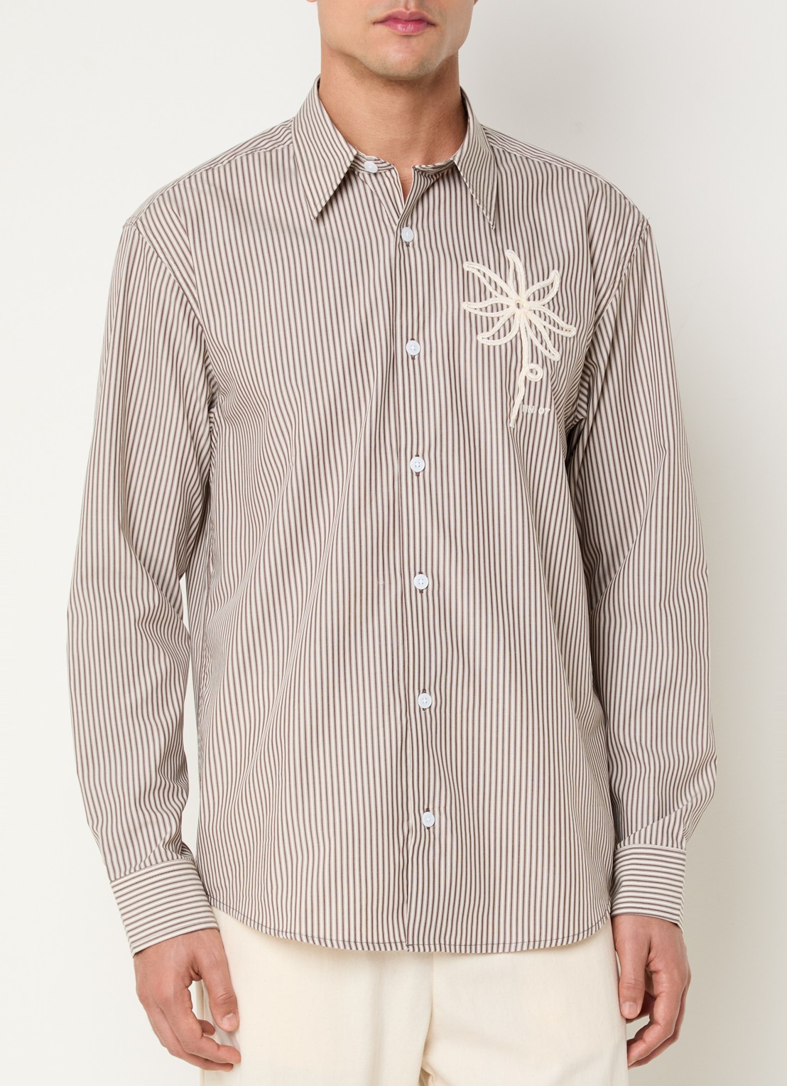NN.07 Quinsy regular fit overhemd met streepprint en borduring - detail 4 donkerbeige