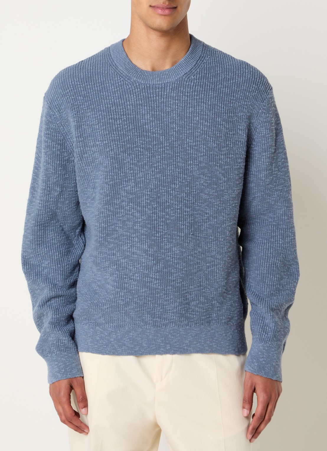 NN.07 Russel Crew ribgebreide trui met ronde hals - detail 4 staalblauw
