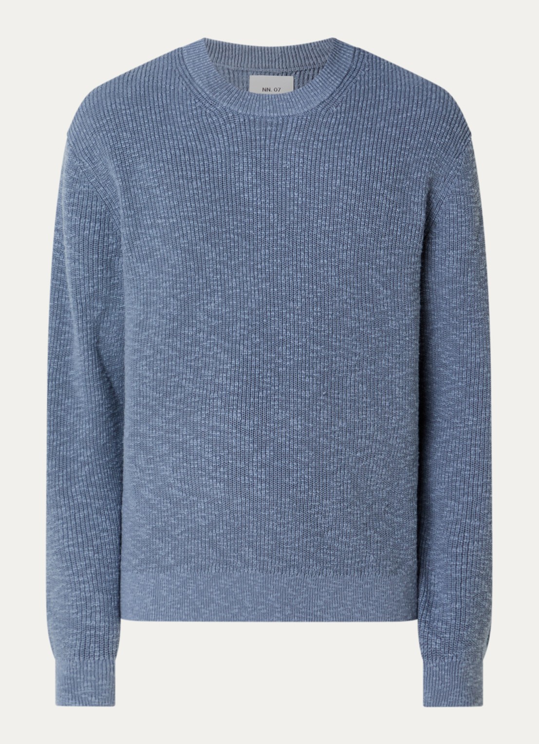NN.07 Russel Crew ribgebreide trui met ronde hals - voorkant 2 staalblauw