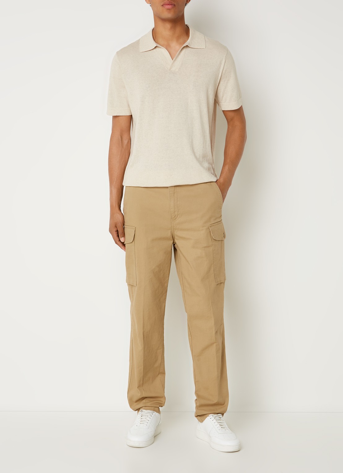 NN.07 Ryan regular fit polo in linnenblend - voorkant 2 donkerbeige