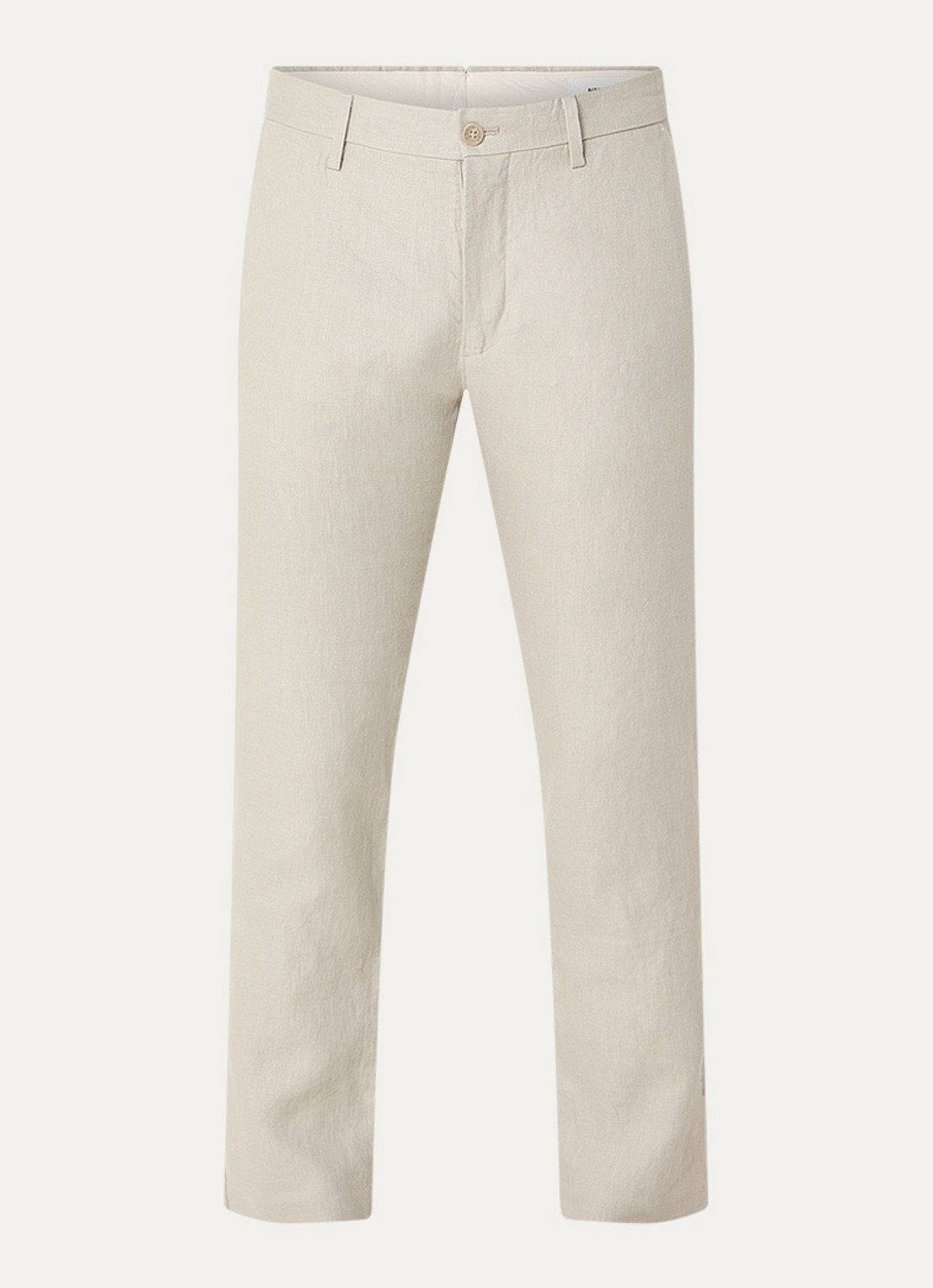 NN.07 Theo slim fit broek van linnen met steekzakken - voorkant 4 donkerbeige