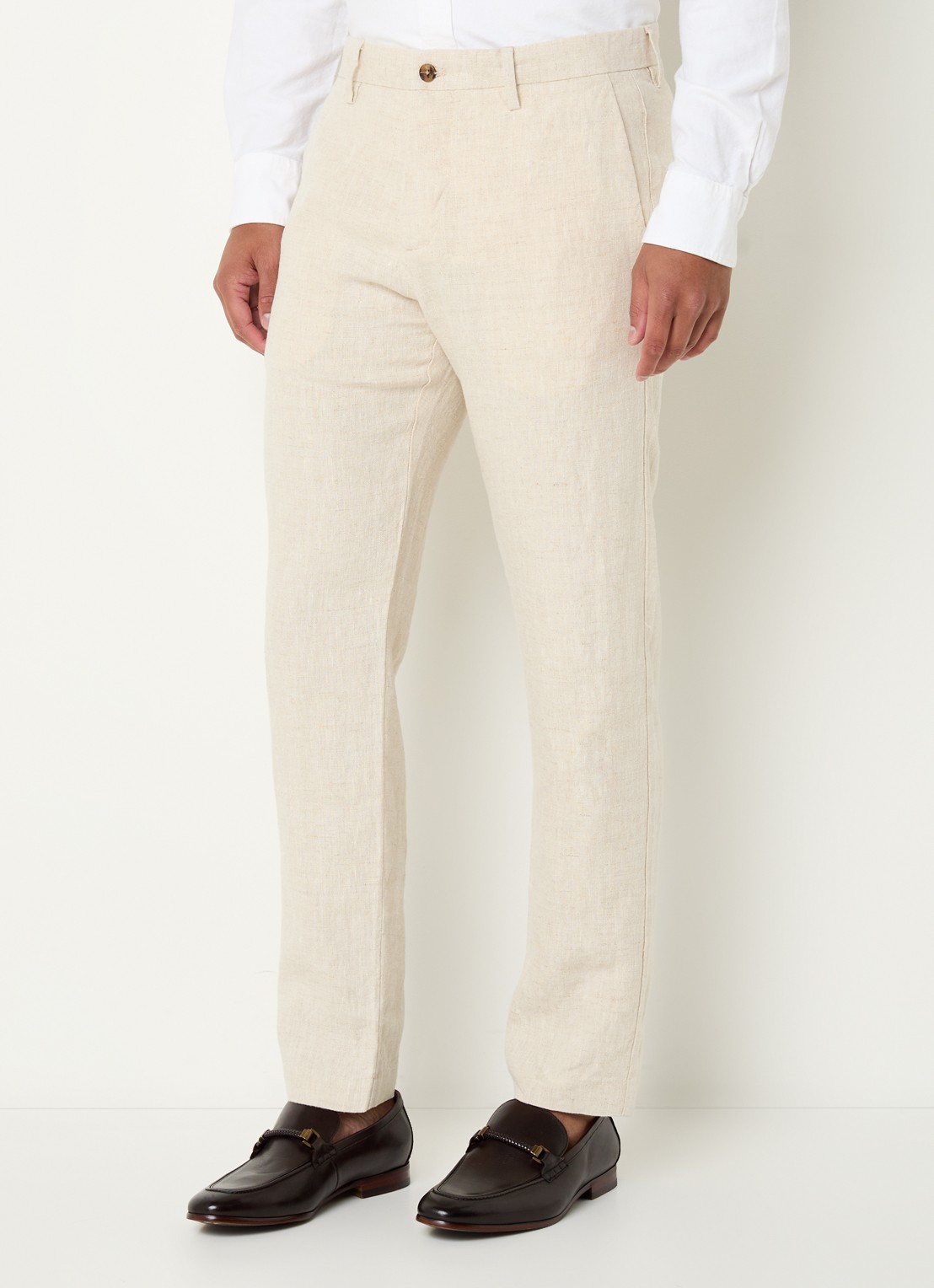 NN.07 Theo slim fit broek van linnen met steekzakken - detail 4 beige