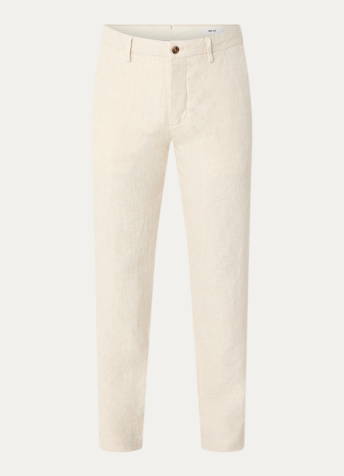 NN.07 Theo slim fit broek van linnen met steekzakken - voorkant 2 beige