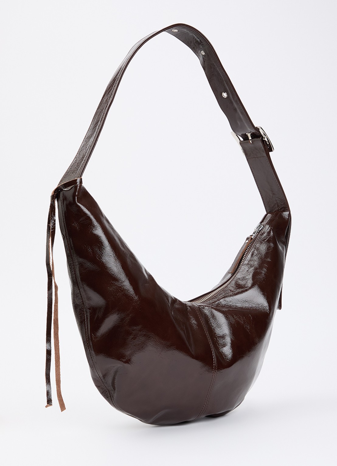 Nona Banana XL crossbodytas van lakleer met verstelbare schouderriem - achterkant donkerbruin
