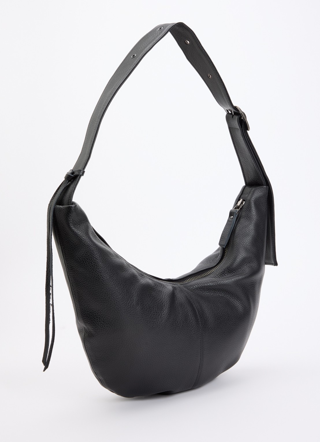 Nona Banana XL crossbodytas van leer met verstelbare schouderriem - achterkant zwart