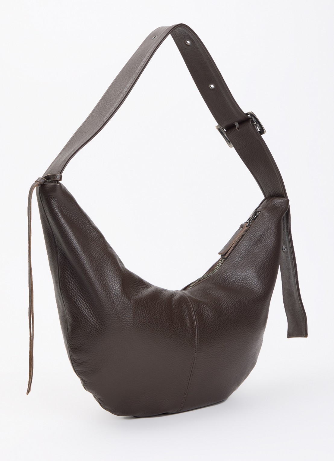 Nona Buckle Banana XL crossbodytas van leer - achterkant donkerbruin