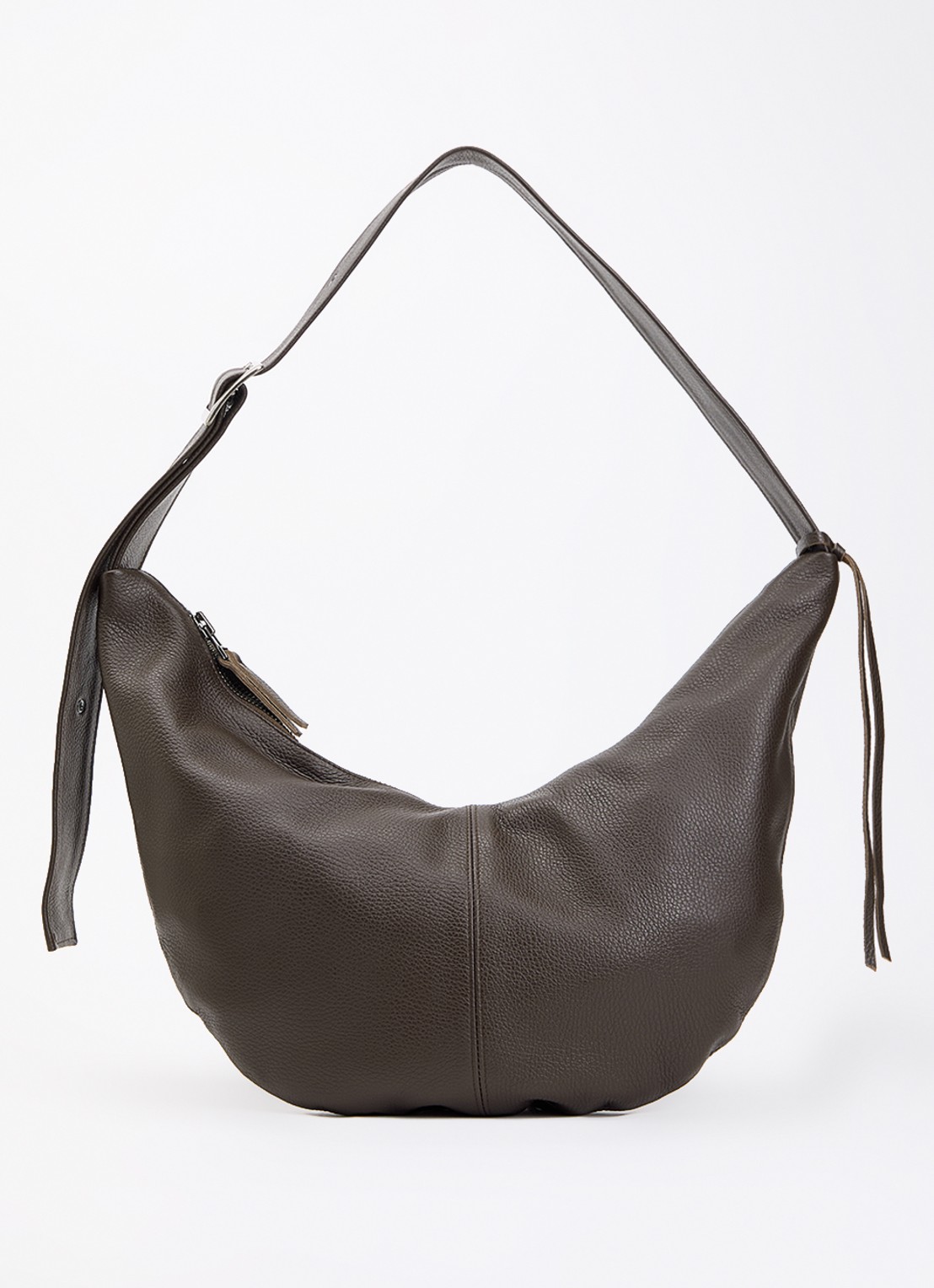 Nona Buckle Banana XL crossbodytas van leer - voorkant 2 donkerbruin