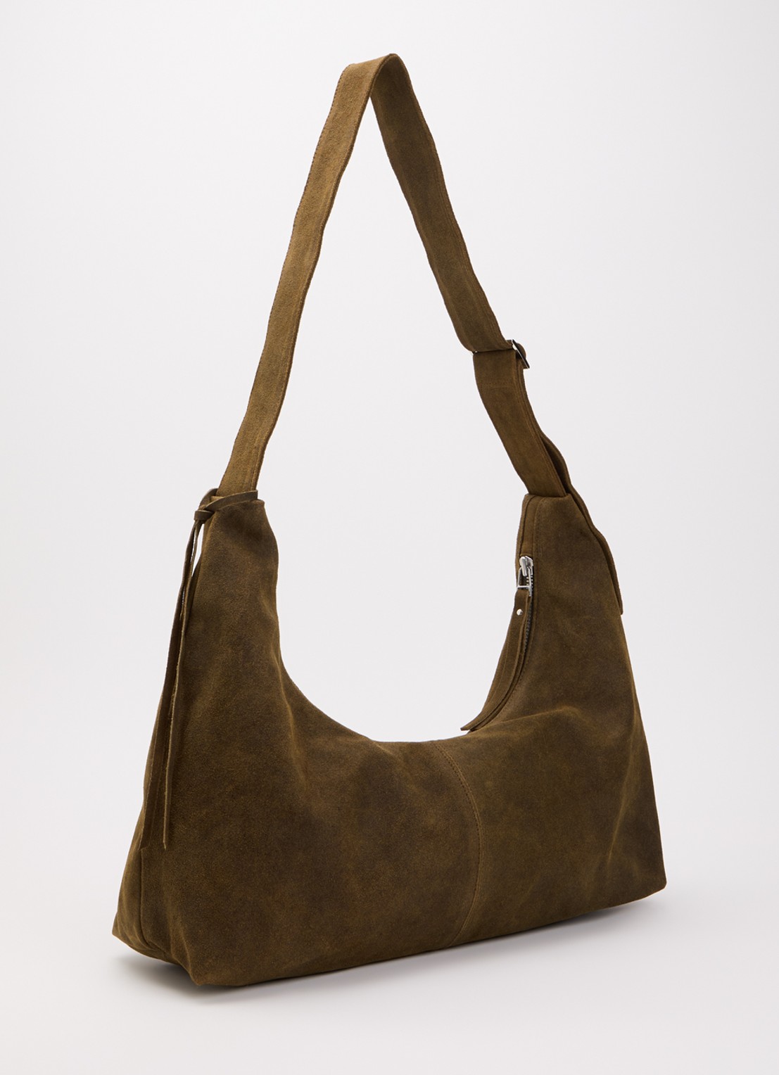 Nona Large Slouchy crossbodytas van suède - achterkant 5 olijfgroen