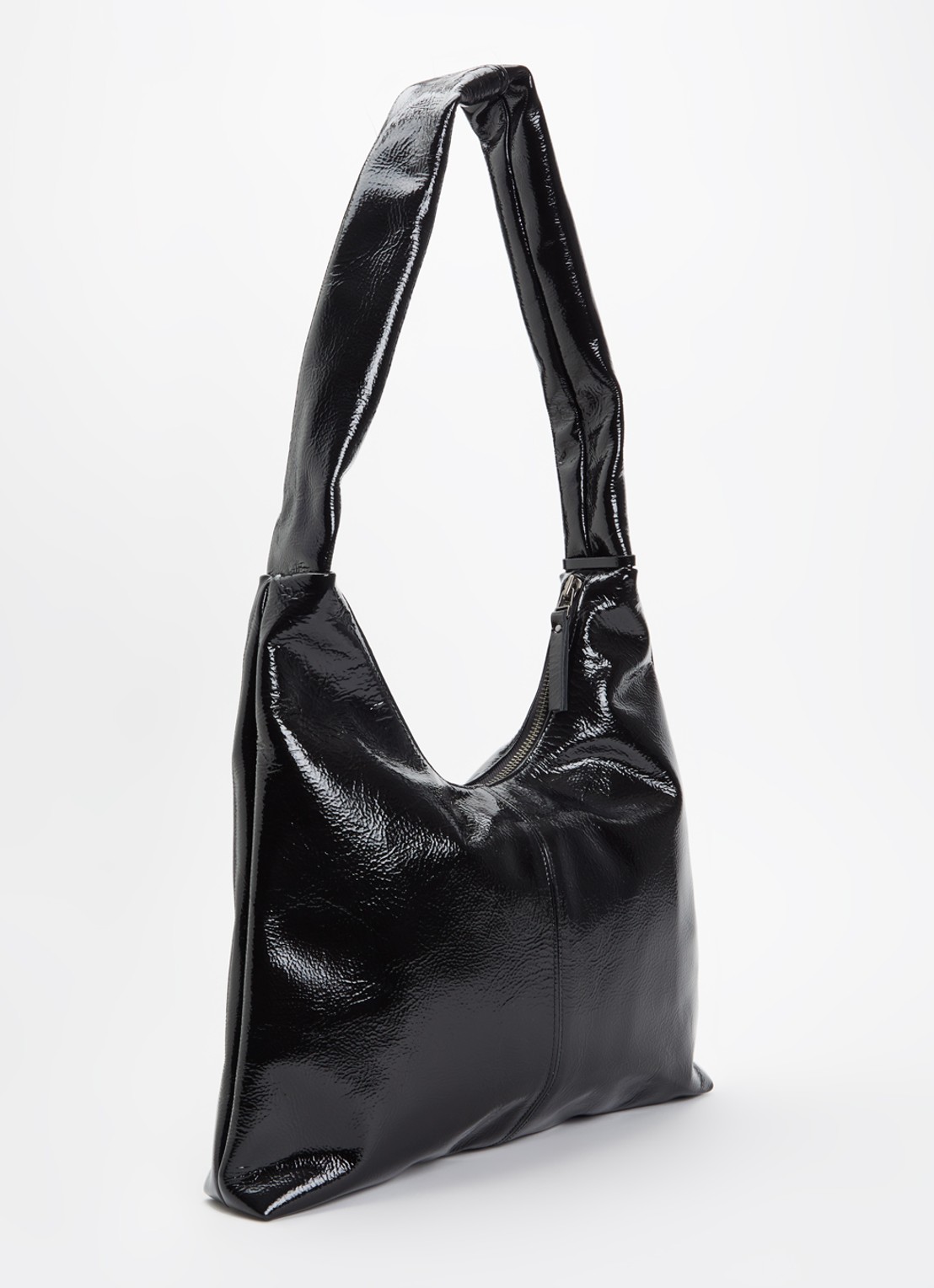 Nona M crossbodytas van leer met glanzende finish - achterkant zwart