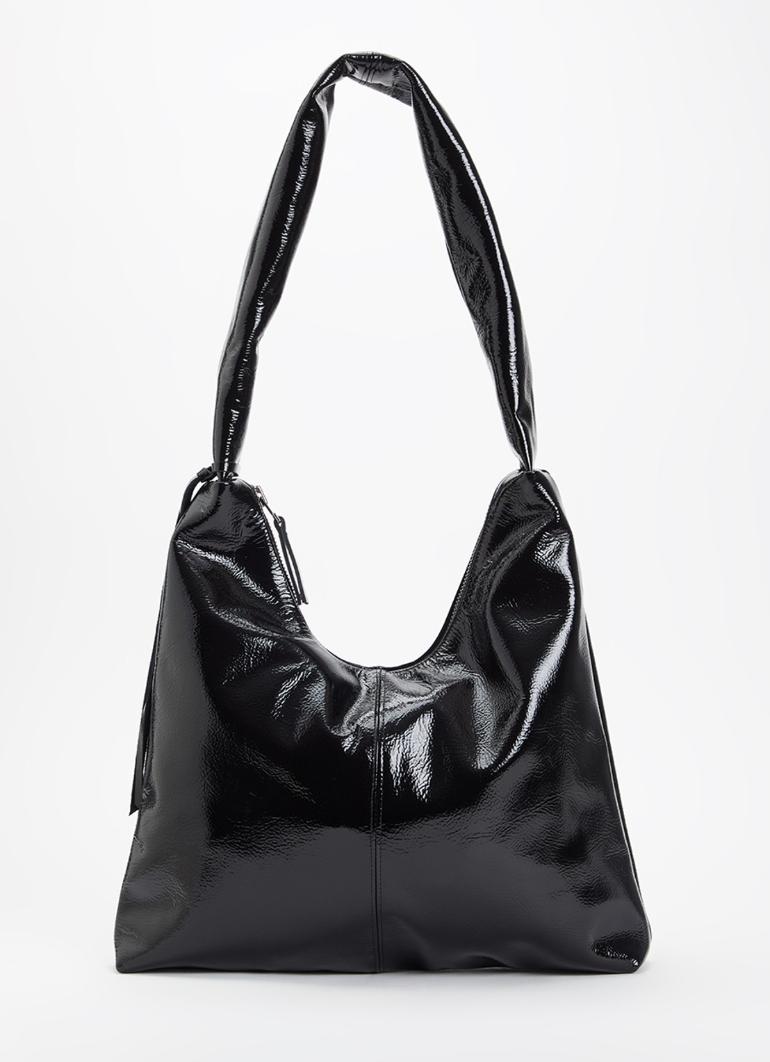 Nona M crossbodytas van leer met glanzende finish - voorkant 2 zwart
