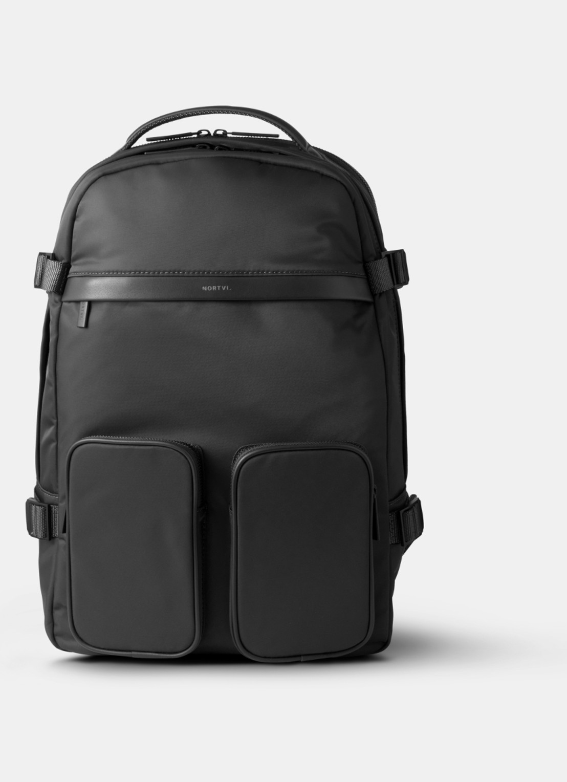 Nortvi Explorer rugzak met 17 inch laptopvak - voorkant 3 midnight black / zwart
