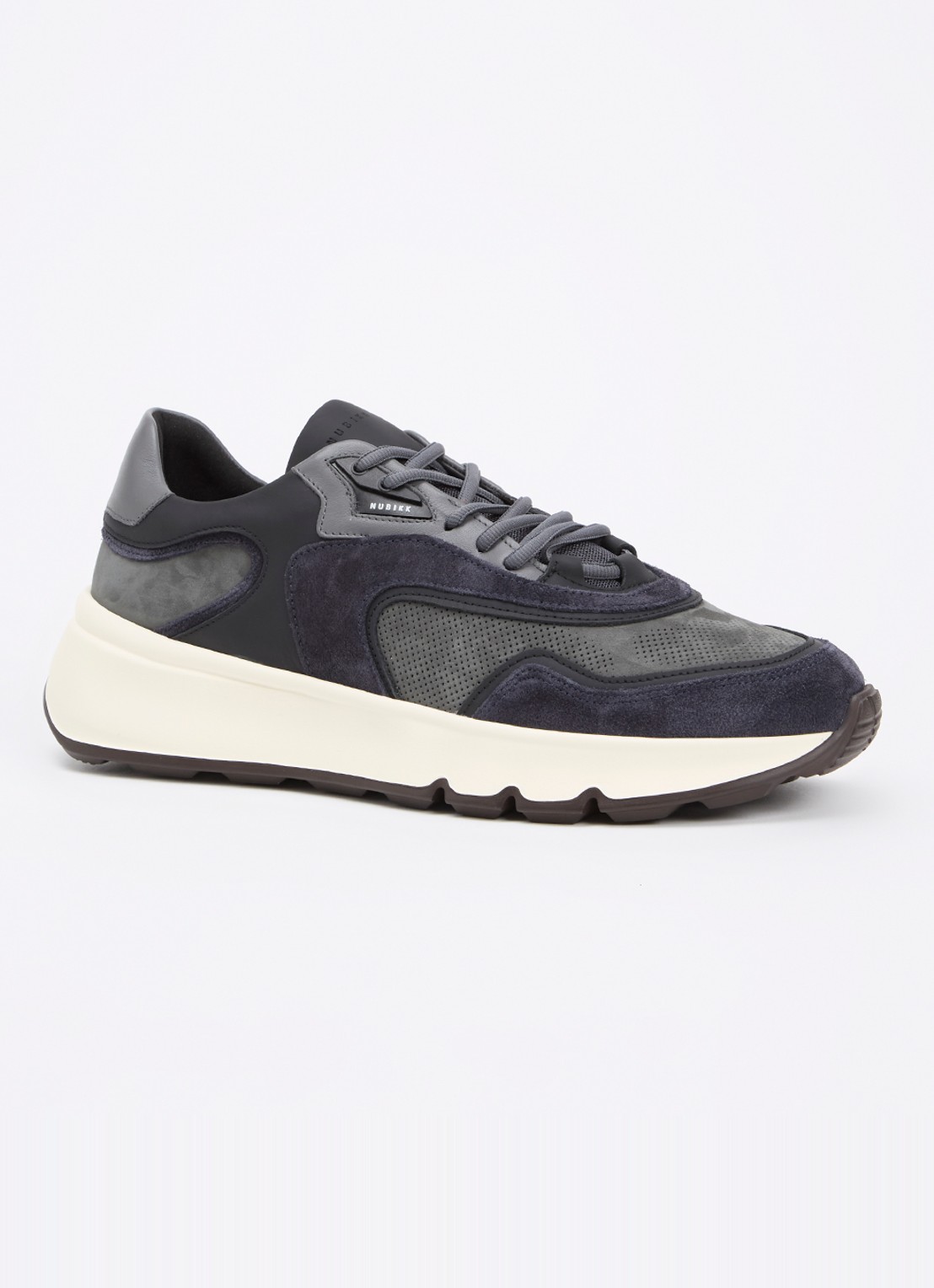 Nubikk Luca Noa sneaker van suède met mesh details - voorkant antraciet
