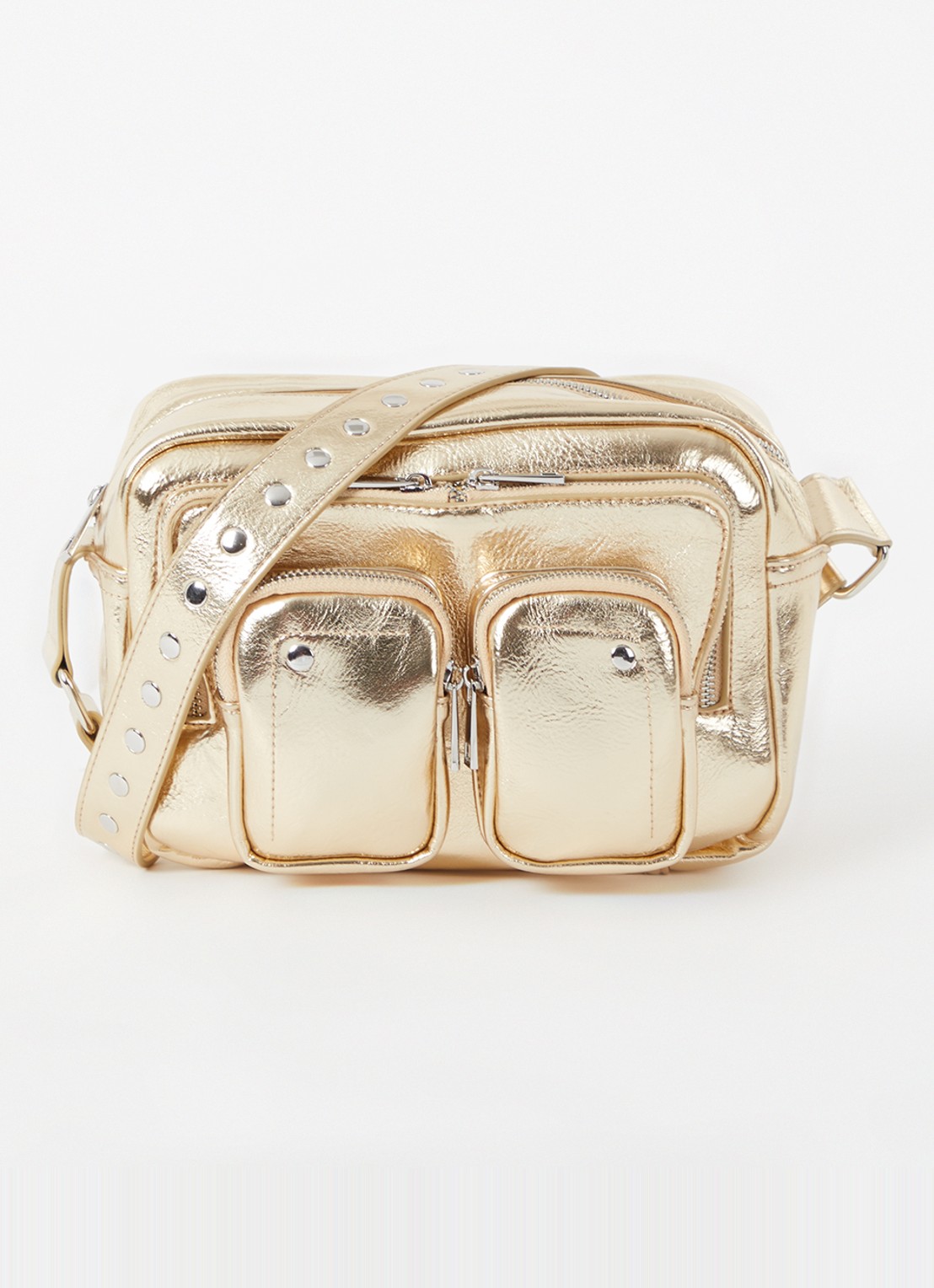 Núnoo Ellie schoudertas met afneembare schouderriem en metallic finish - voorkant 2 goud