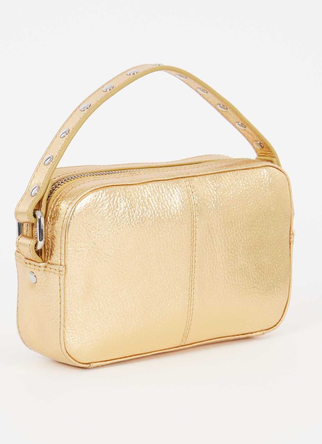 Núnoo Helena crossbodytas van leer met structuur en metallic finish - achterkant goud