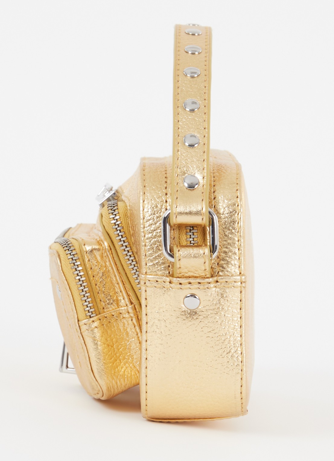 Núnoo Helena crossbodytas van leer met structuur en metallic finish - detail 4 goud