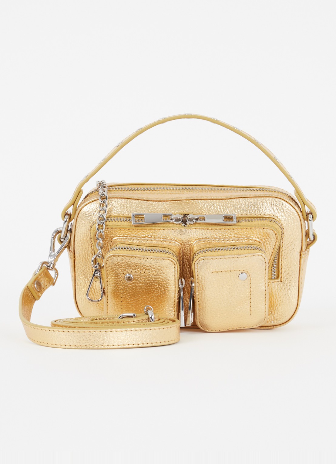 Núnoo Helena crossbodytas van leer met structuur en metallic finish - voorkant 2 goud