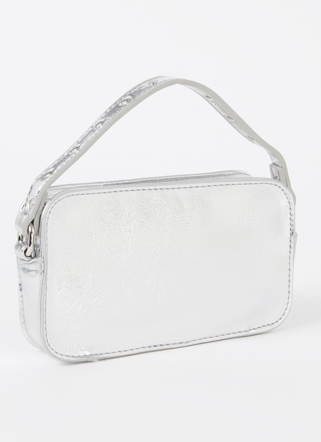 Núnoo Helena handtas met afneembare schouderriem en metallic finish - achterkant 3 zilver