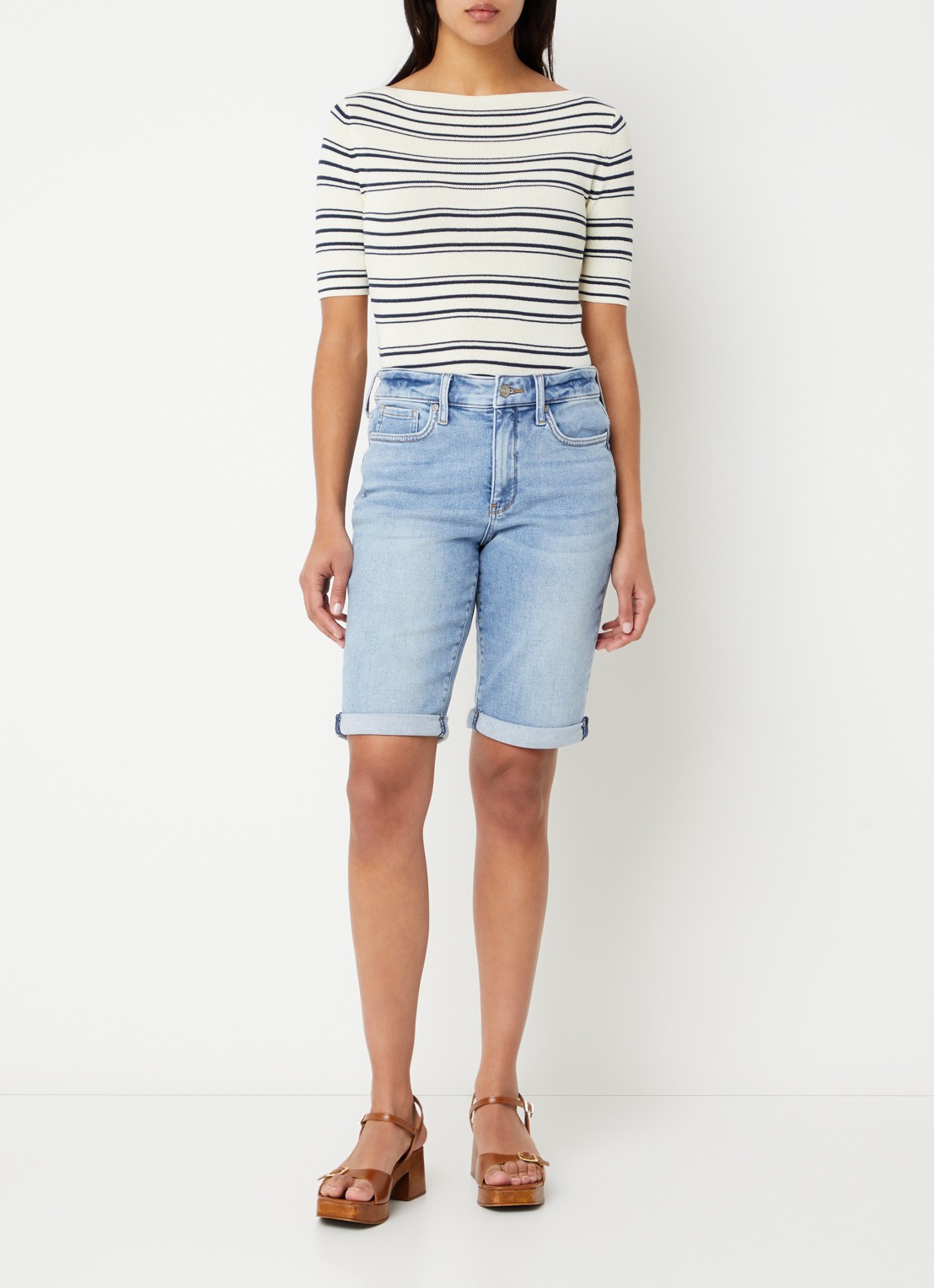 NYDJ Briella high waist slim fit korte broek van denim - voorkant 4 indigo