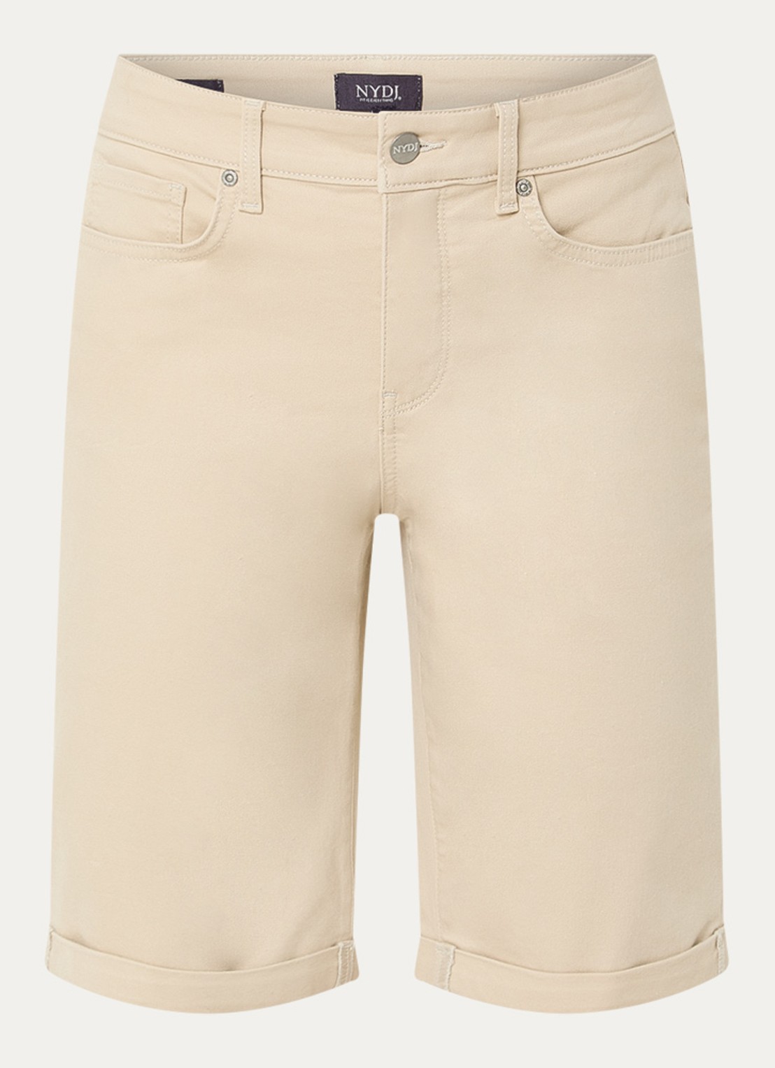 NYDJ Briella mid waist straight fit korte broek met stretch - voorkant beige